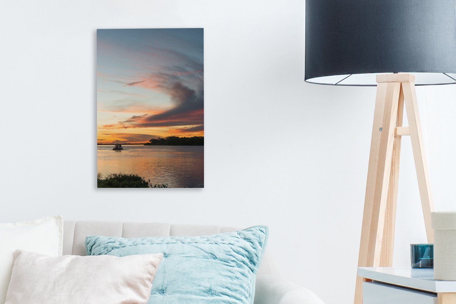 cm St), OneMillionCanvasses® (1 Schöner Sonnenuntergang fertig inkl. 20x30 Leinwandbild Zackenaufhänger, im Leinwandbild Gemälde, Pantanal, bespannt