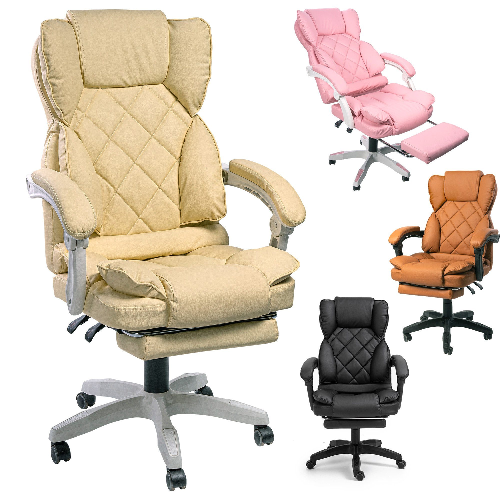 in und Sokrat Fußstütze Polsterung (1 Office Chefsessel TRISENS Bürostuhl Beige Stück), mit Home Chair Lederoptik