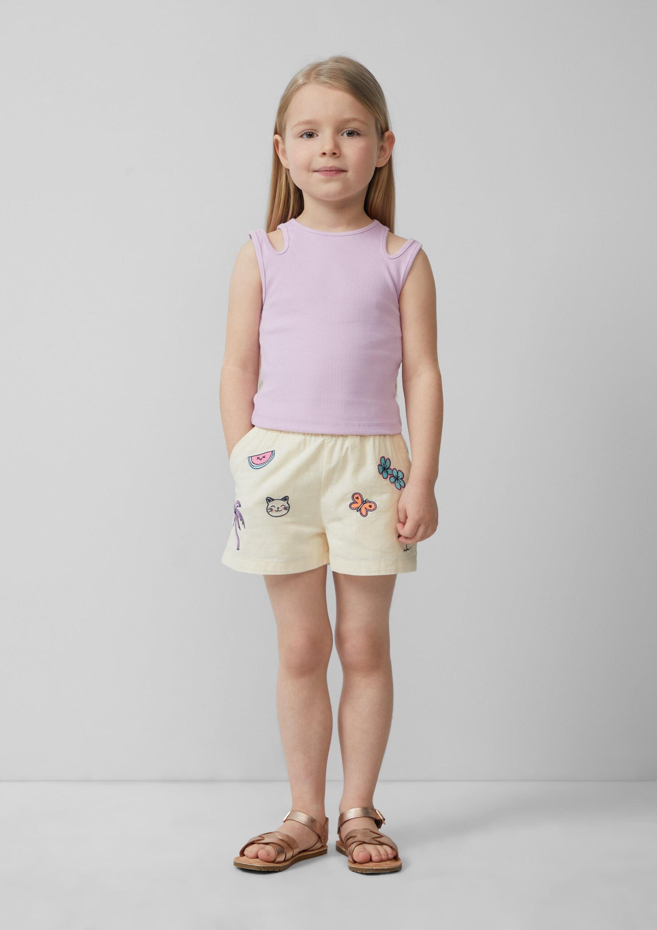 s.Oliver Shorts Hose Kurze Hose mit Stickerei in Leinen-Optik