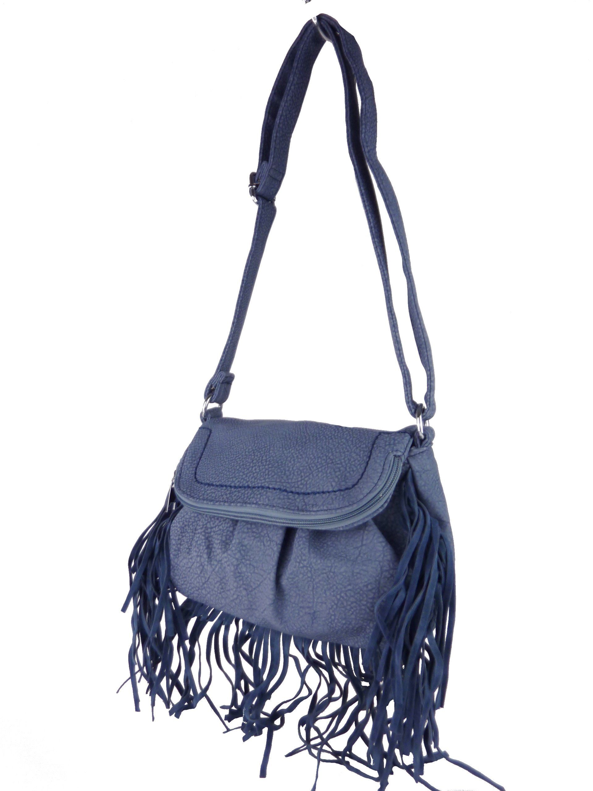 Taschen4life Umhängetasche kleine Tasche mit Fransen E113, Fransentasche zum umhängen, croos over bag, casual Streetware marineblau