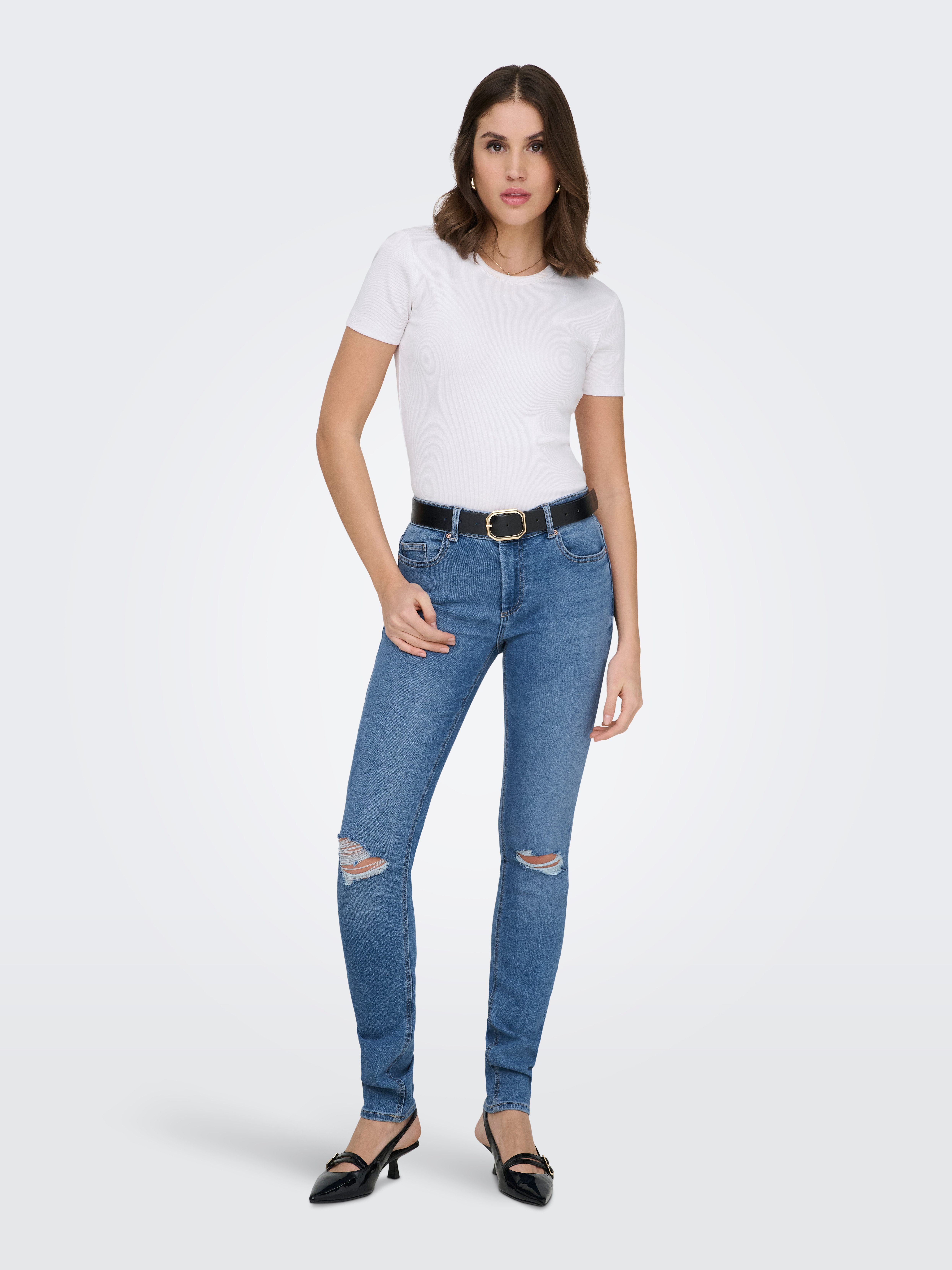 ONLY Skinny-fit-Jeans ONLSUMI MID WAIST KNEE DES SK DNM BOX Destroyed Effekte