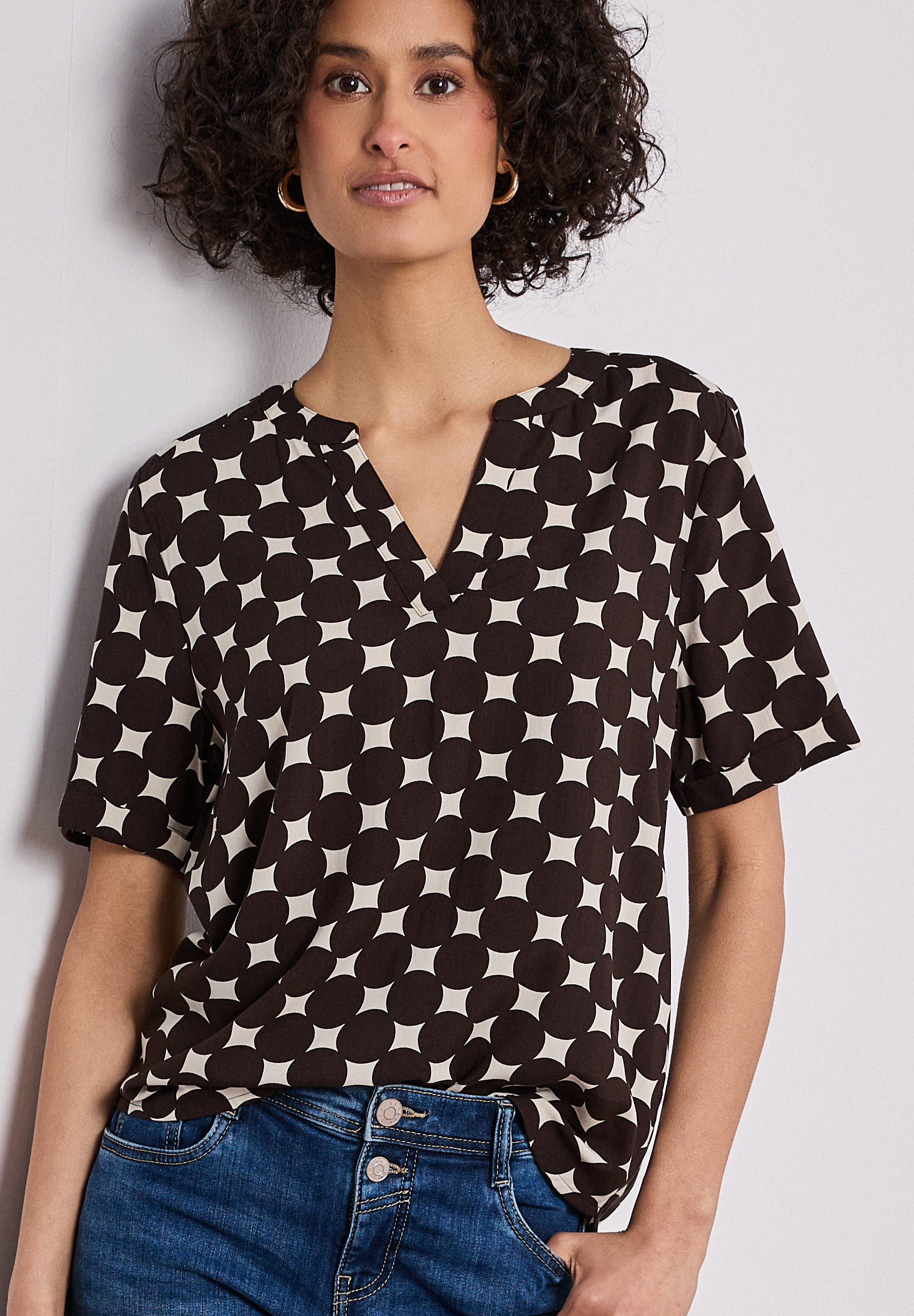 STREET ONE Kurzarmbluse mit allover Punkteprint