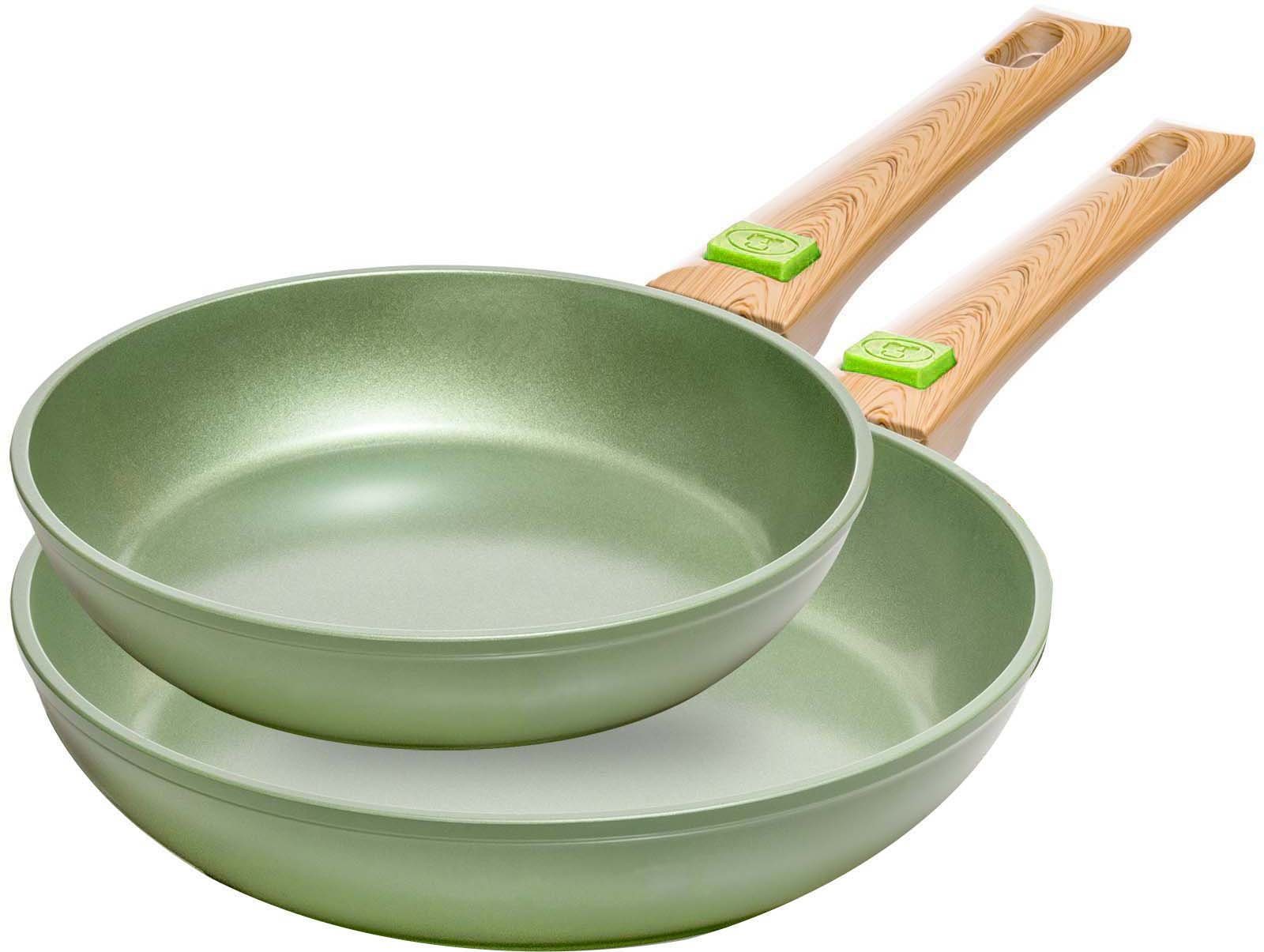 (Set, 2-tlg), pflanzliche Keramikbeschichtung, Induktion Aluminium VEGAN abnehmbarer JUST Pfannen-Set CeraVegan, cm Griff, 24/28