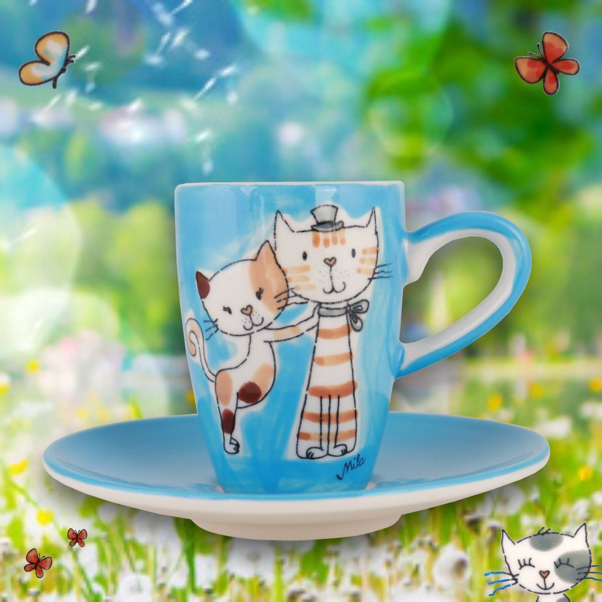 Mila Espressotasse Mila Keramik Espresso-Tasse mit Untere Cats, Keramik