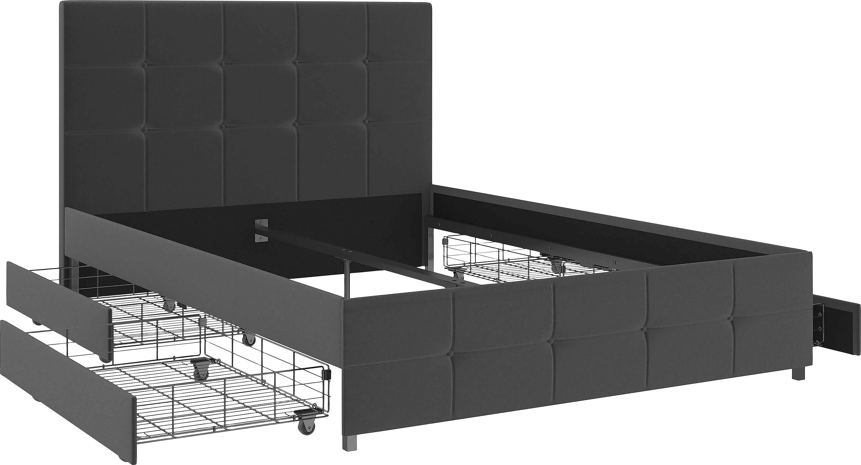 anthrazit 180x200 Schubkästen, 140x200 (1-tlg), mit Stauraumbett 4 oder | Timbers Liegefläche cm Hardwick anthrazit Knopfheftung,