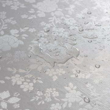 laro Tischdecke Wachstuch-Tischdecken Abwaschbar Geprägt Blumen Grau Rund 140cm