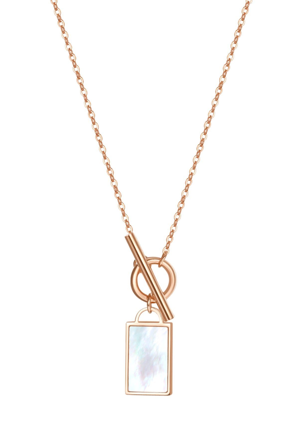 Kette mit Anhänger Kette Viereck Anhänger Muschelschale, 18K Gold Roségold