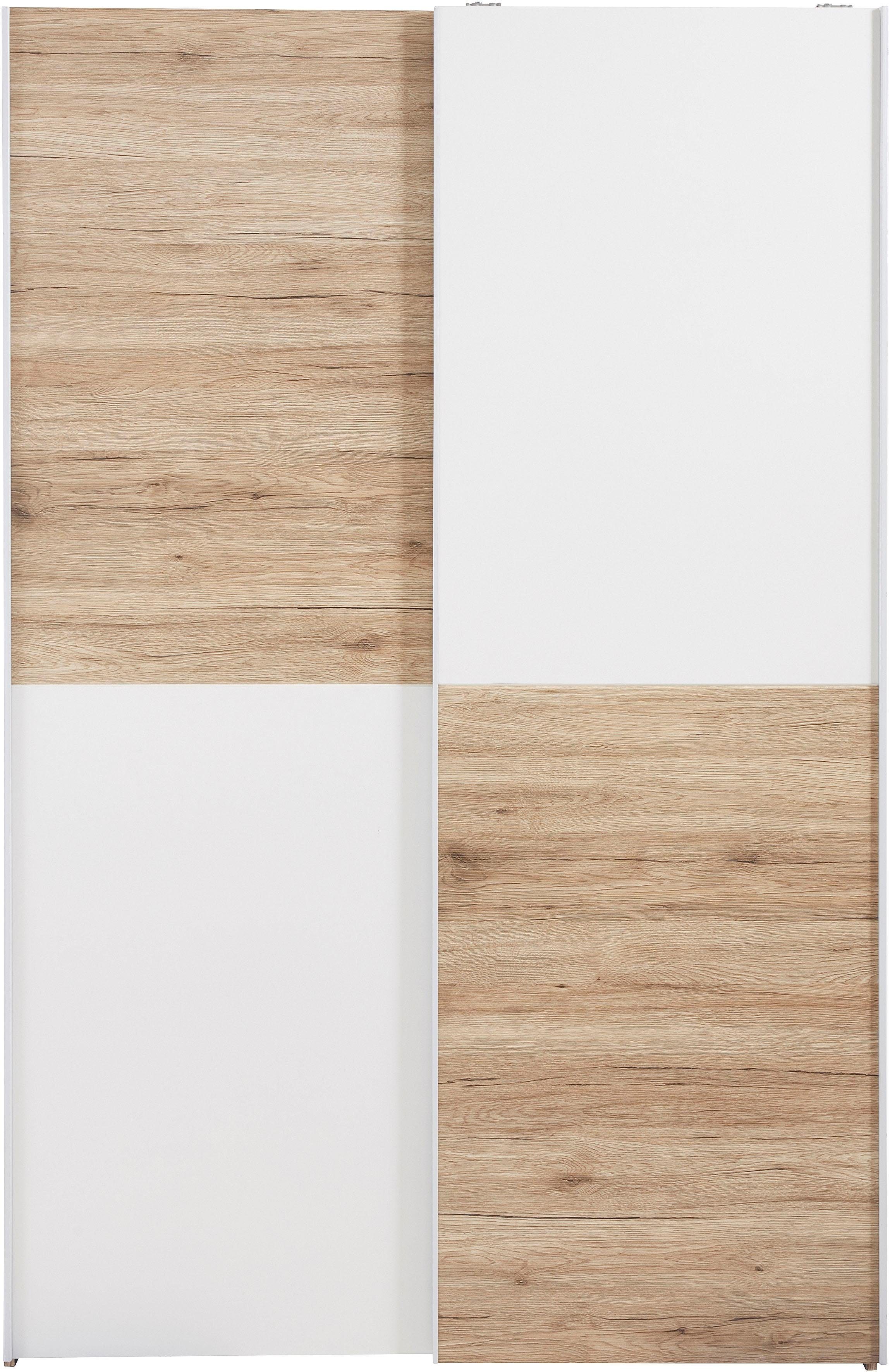 Schlafkontor Schwebetürenschrank Heimo/Fast Schrank Kleiderschrank Garderobe geringe Tiefe, ausziehbarer Kleiderstange, Garderobenschrank, 6 Böden