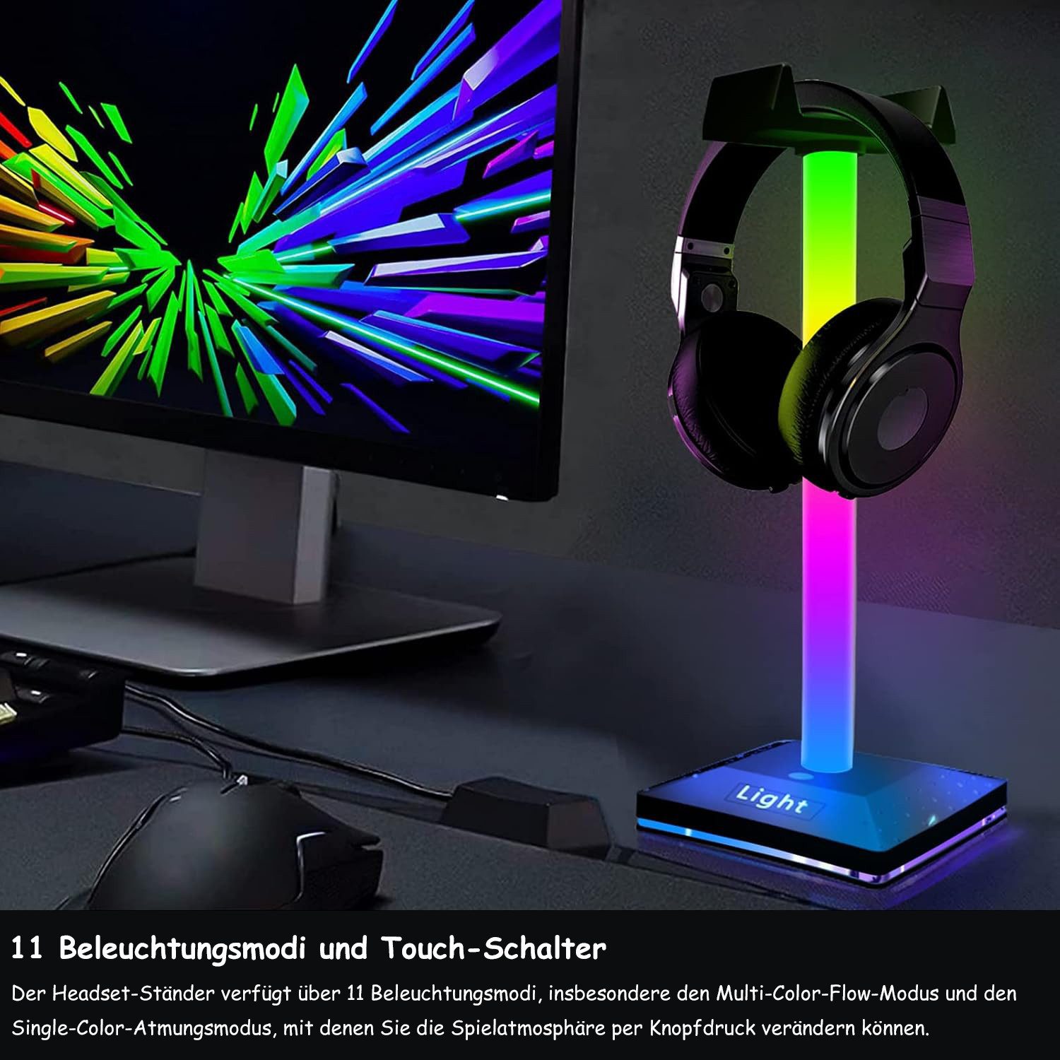 SinLaw Headset-Halterung RGB-Gaming-Headset-Ständer mit 7 Lichtmodi und Touch-Schalter, (1-tlg., Für Gamer PC Desktop Headset-Zubehör)