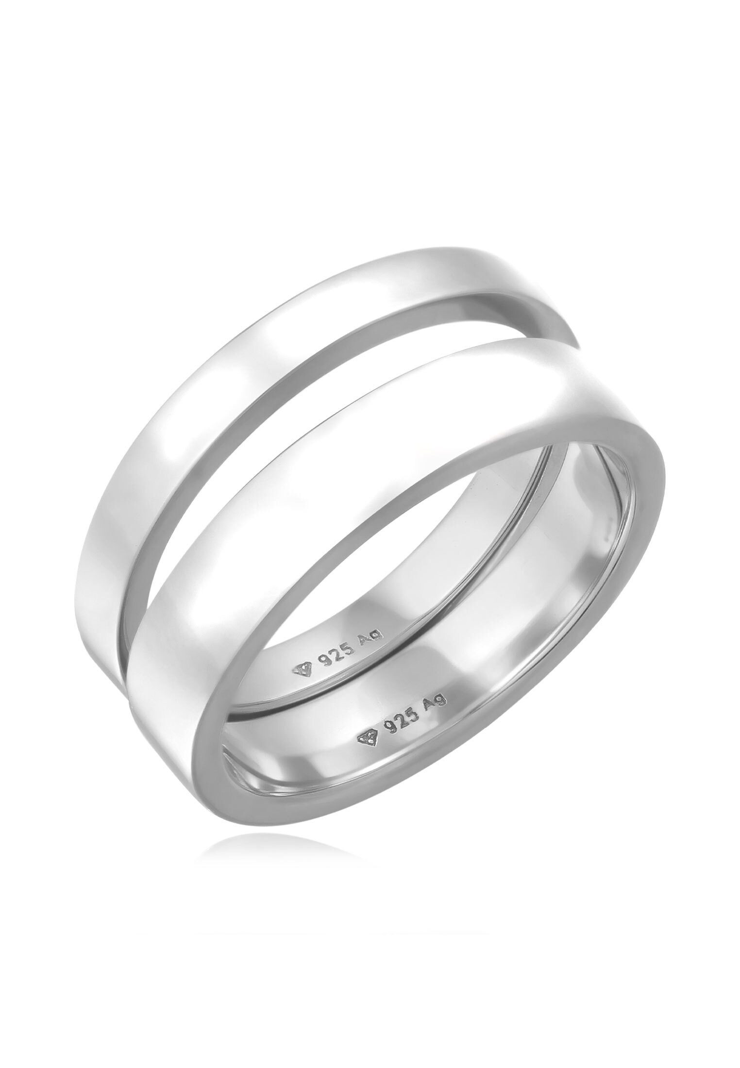 Kuzzoi Silberring Herren 925 Sterling Silber Basic 2er-Set