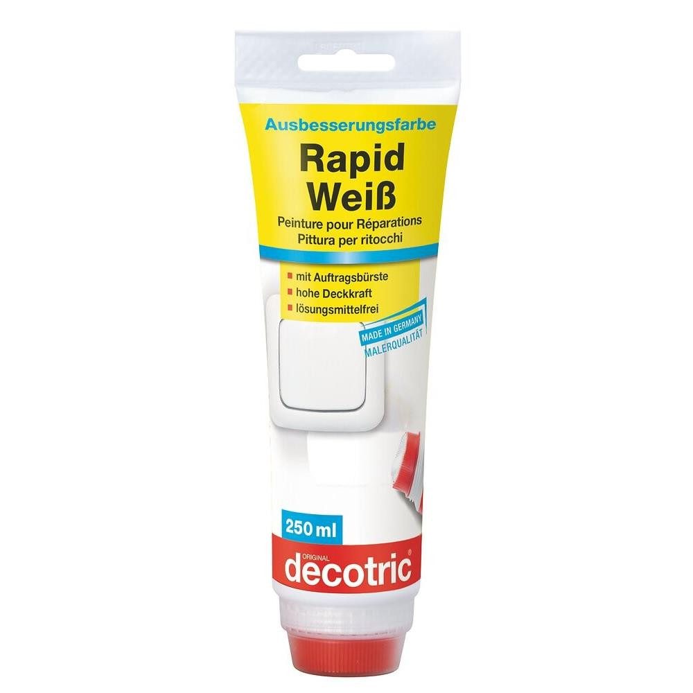 decotric® Wand- und Deckenfarbe Rapid-Weiß Ausbesserungsfarbe mit Auftragsbürste 250 ml