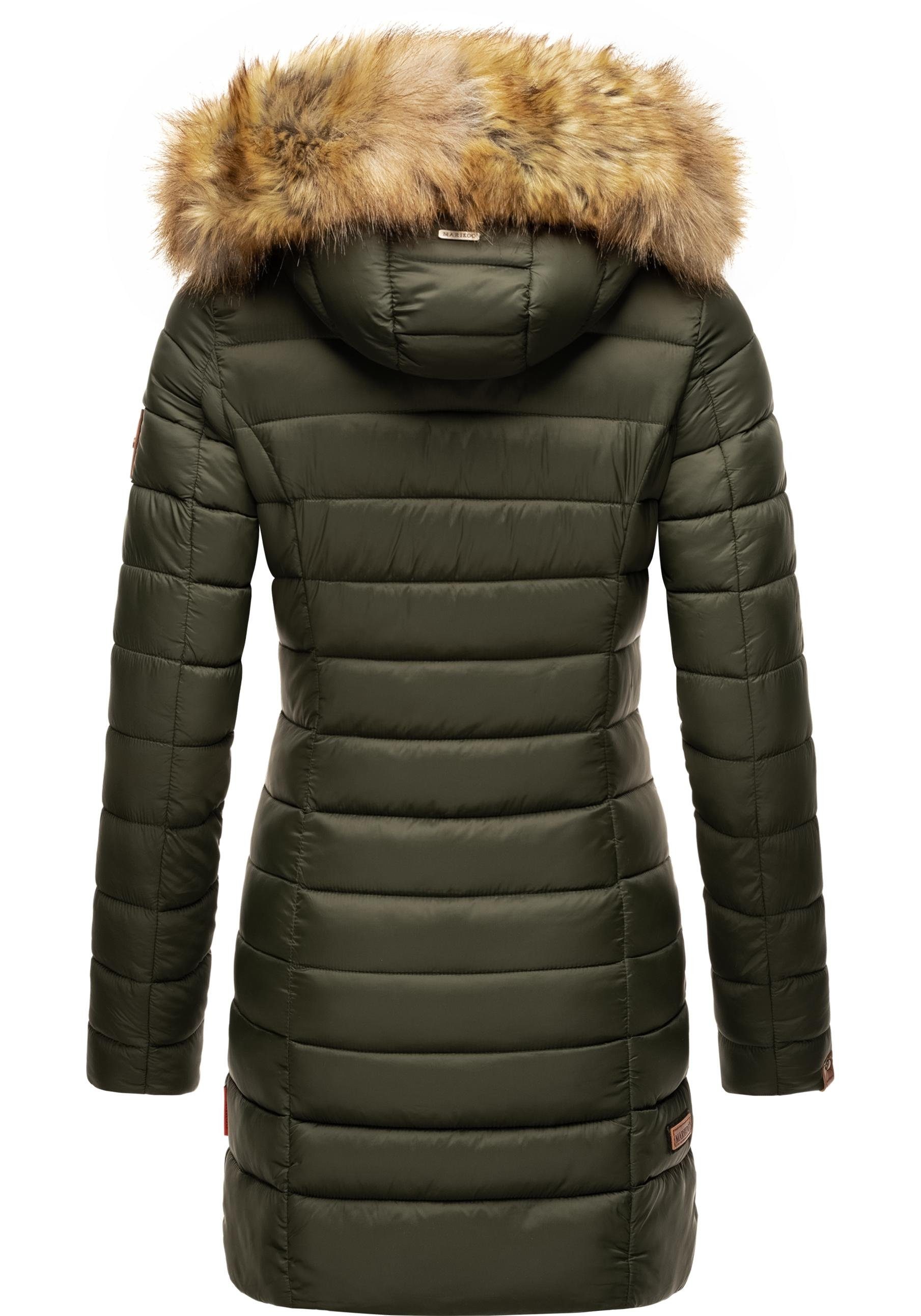 Marikoo Steppmantel Rose-Stepp zeitloser Winterparka mit großer Kunstfellkapuze