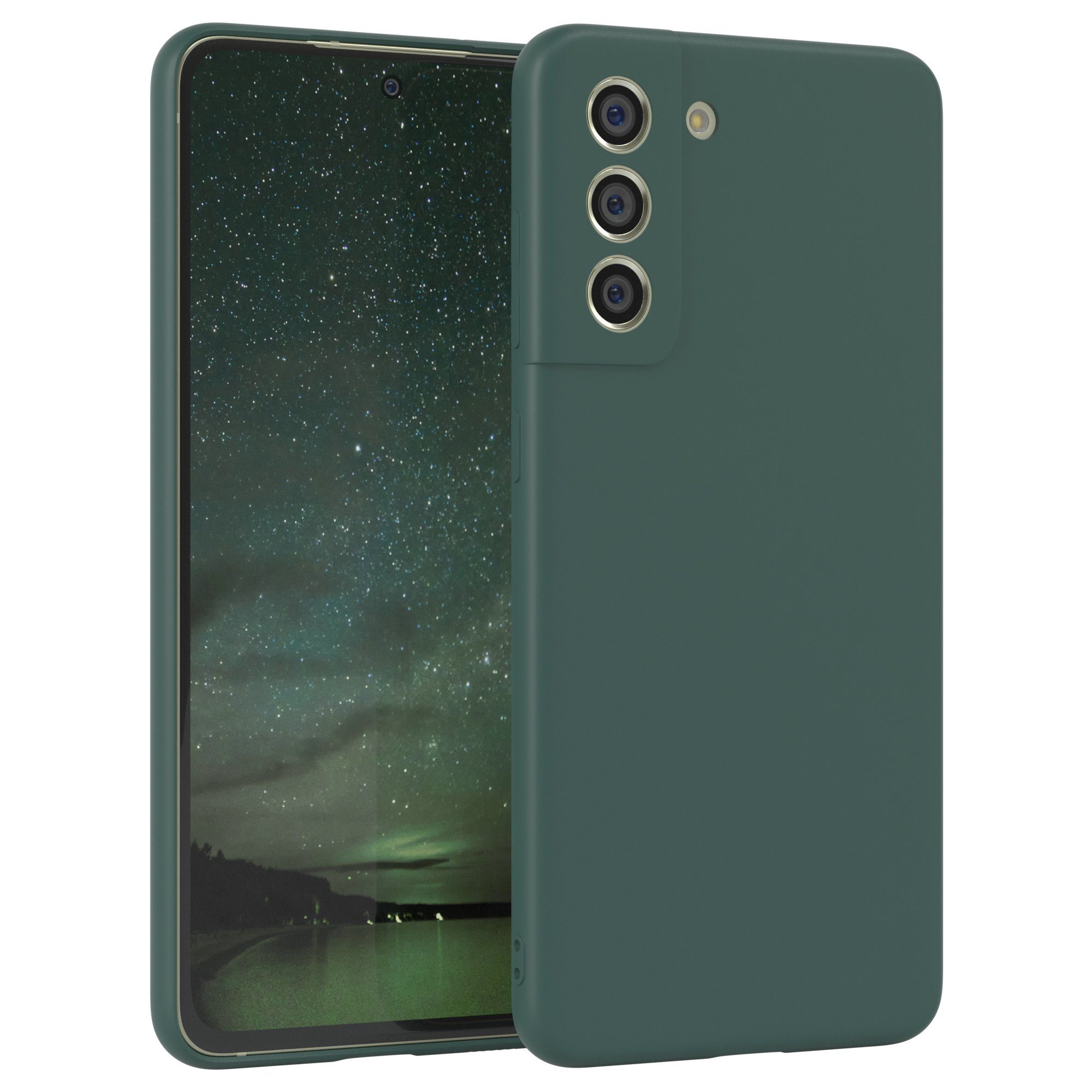 EAZY CASE Handyhülle für Samsung Galaxy S21 FE 5G Hülle Silikon 6,41 Zoll, Silikon Schutzhülle mit Kameraschutz kratzfest bumper Grün / Nachtgrün