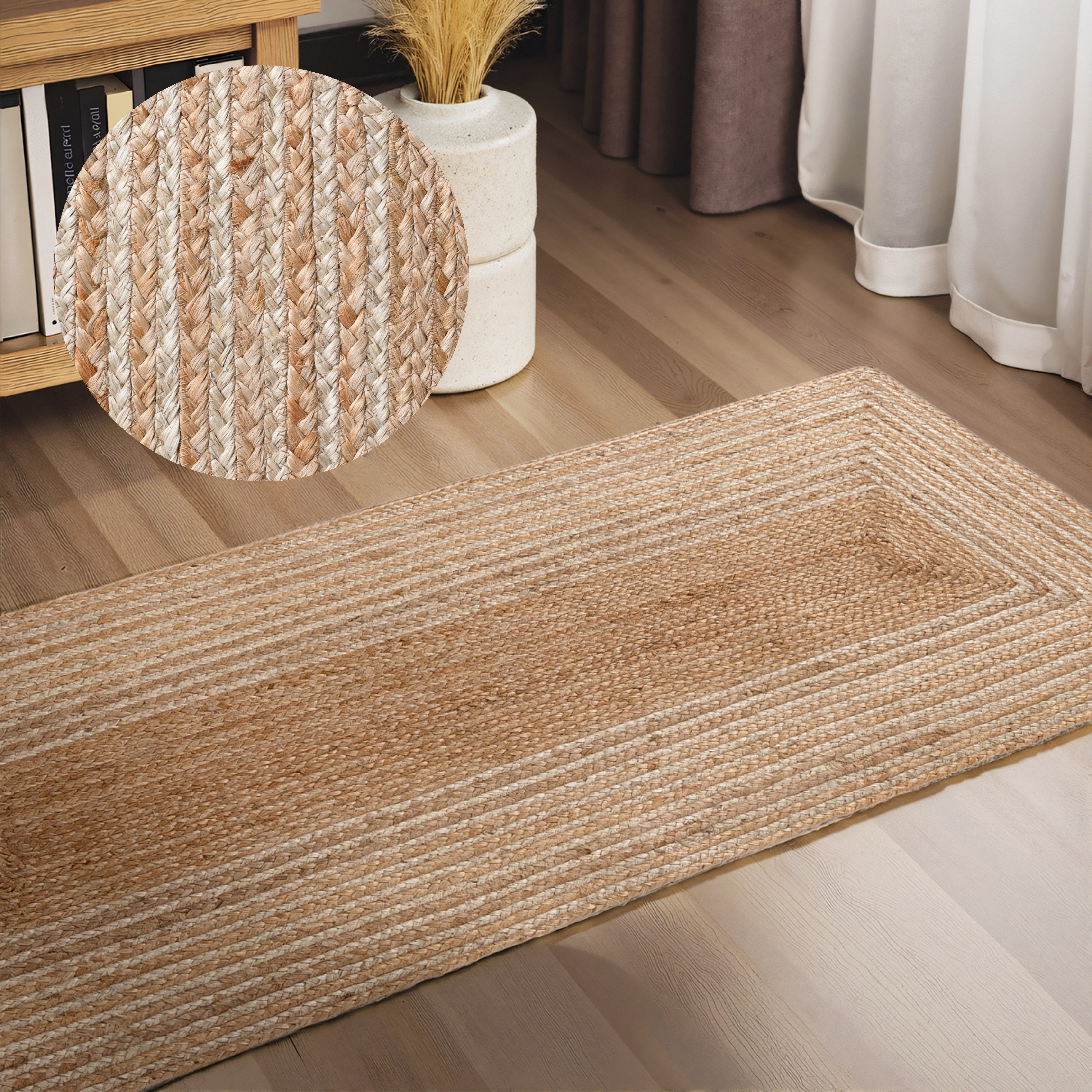 HANSE Home Teppich Juno Line Juteteppich, rechteckig, Höhe: 9 mm, Jute, Shape, Handgemacht, Wohnzimmerteppich, Naturteppich, Wohnzimmer