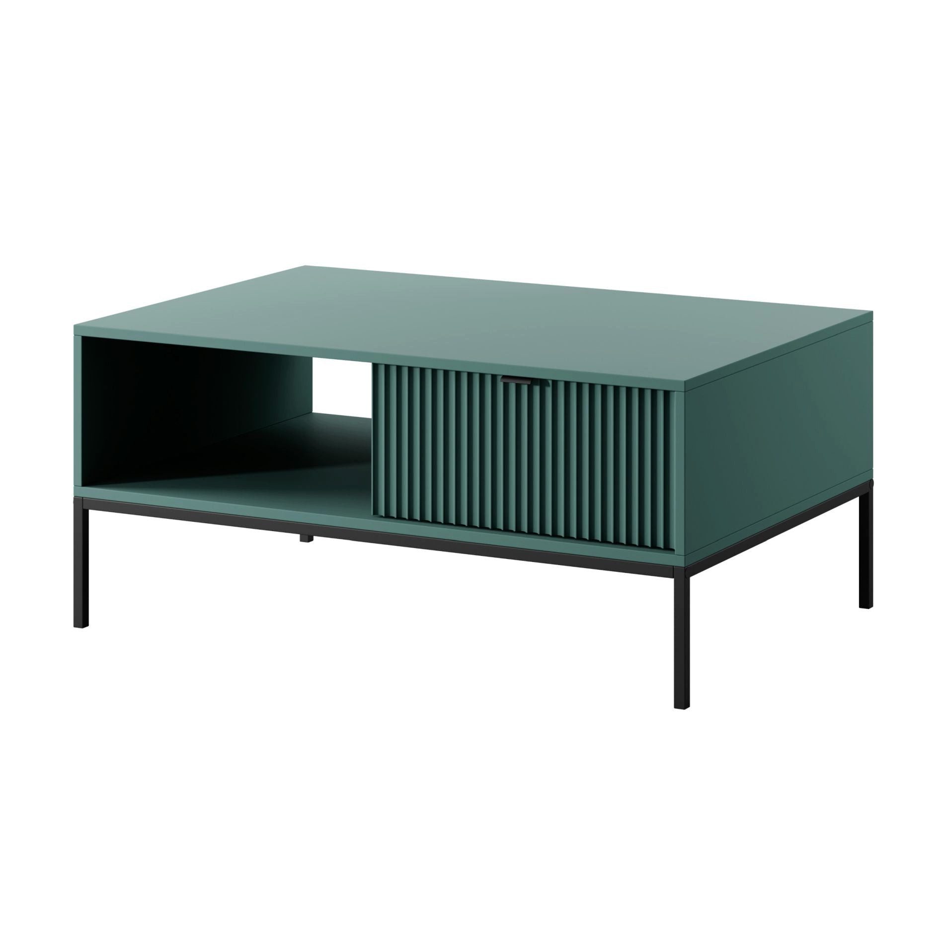 Selsey Couchtisch VELLORE, mit Schublade + offenes Fach, Stahlgestell, geriffelte MDF-Front