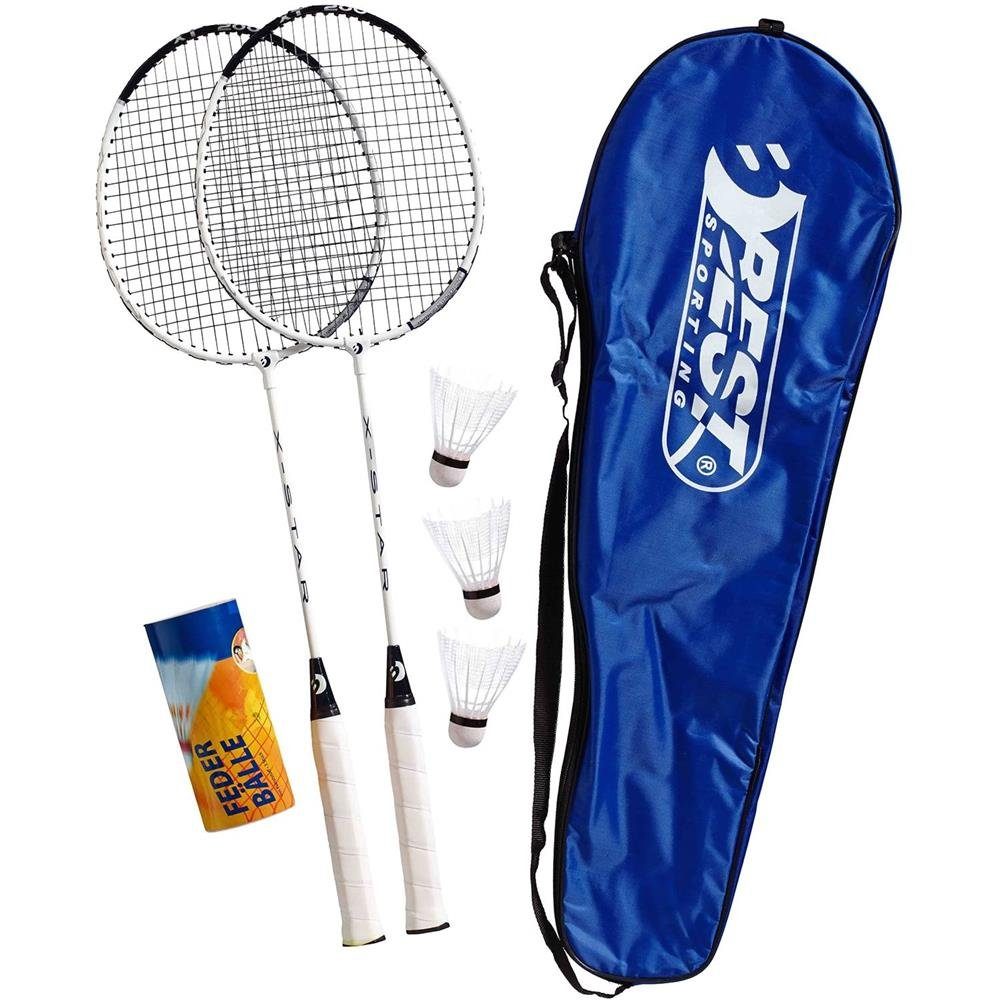 (5-tlg) inklusive Sporting Badminton XT Best Tragetasche, Badmintonschläger Set, 3 Schläger 200 Bälle 2 Badminton