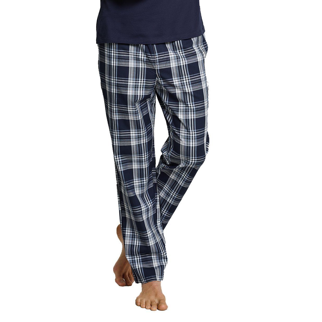 Hose, Baumwolle, kariert 1 seitliche Pyjamahose, Navy Schiesser (nur Sofahose Pyjama Schlafhose, Taschen, reine tlg) Mix+Relax