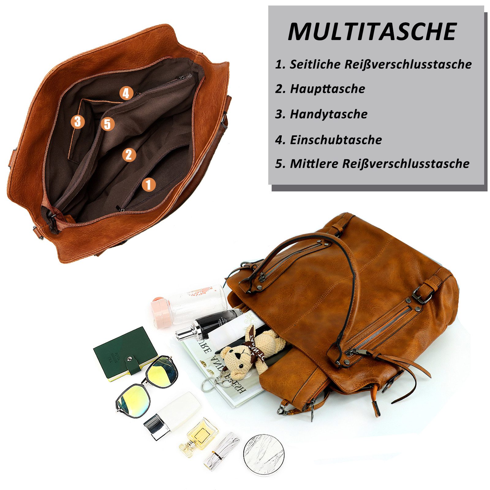 TAN.TOMI Handtasche Damen Schultertasche Groß Shopper Vegan Handtasche, Handtaschen Umhängetasche Geldbörse Damen Taschen 2-Tlg