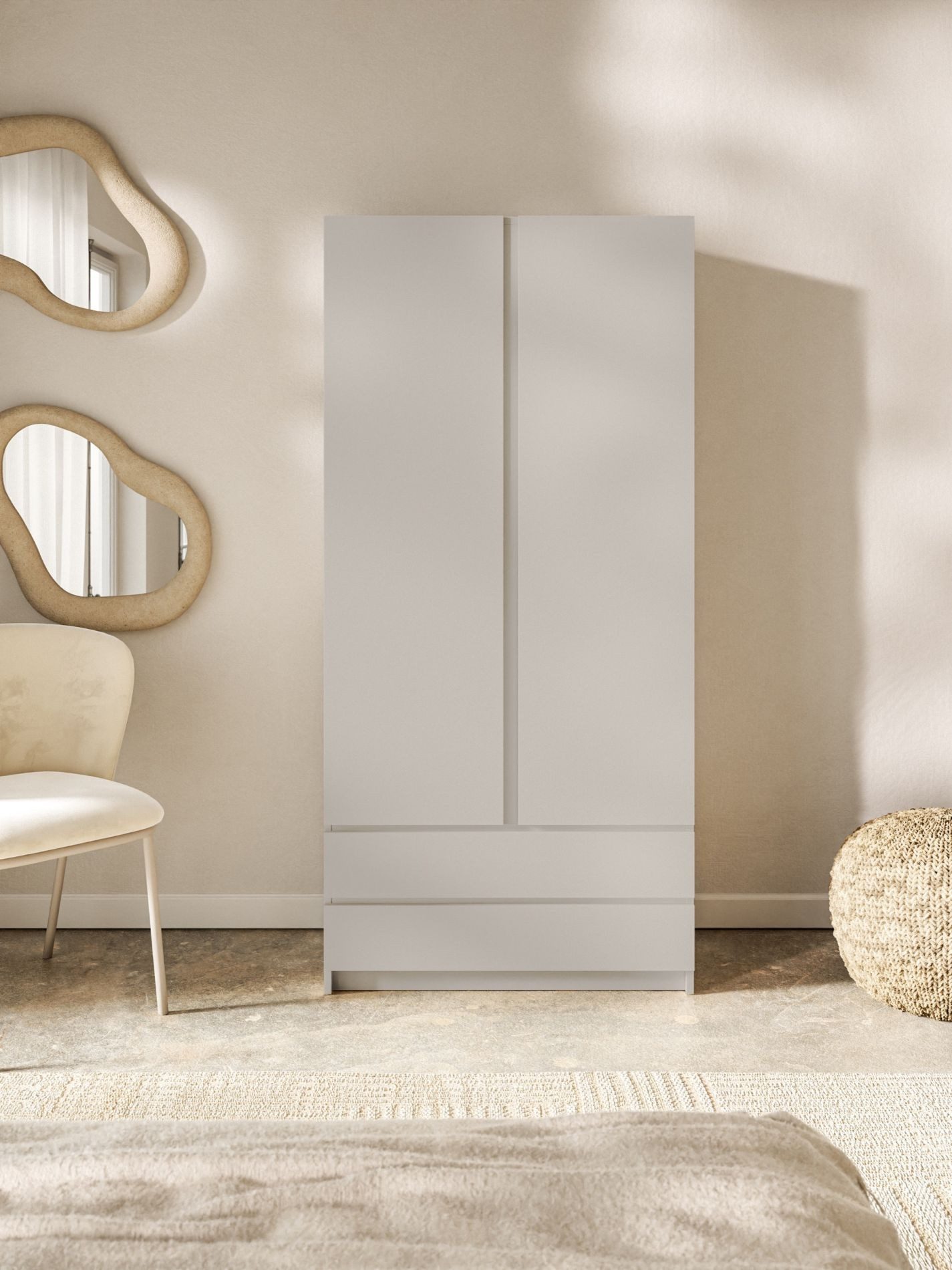 Selsey Kleiderschrank BEMMI mit Fächer, Kleiderstange und 2 Schubladen, Kaschmirgrau