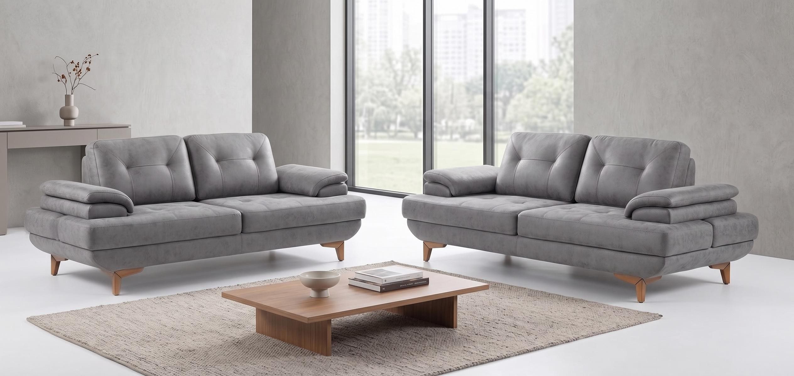 Xlmoebel Polstergarnitur Möbel 2tlg 2 Sitzer Sofa Set Modern Grau Elegant Sofagarnitur, (2-tlg., 2-tlg)