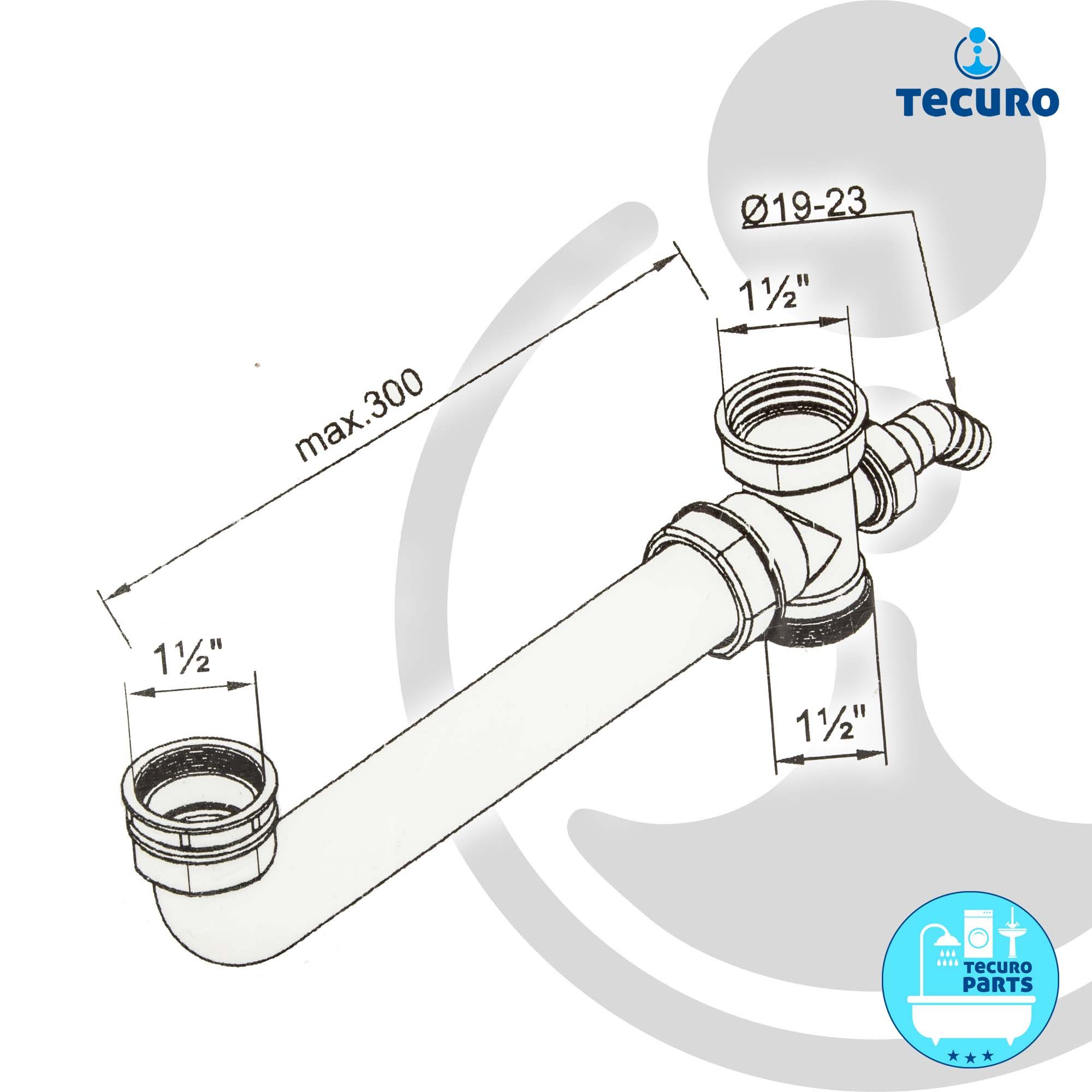 tecuro Siphon Röhren-Siphon 020215 mit Kugel-Ablaufbogen DN 40, mit Geräteanschluss