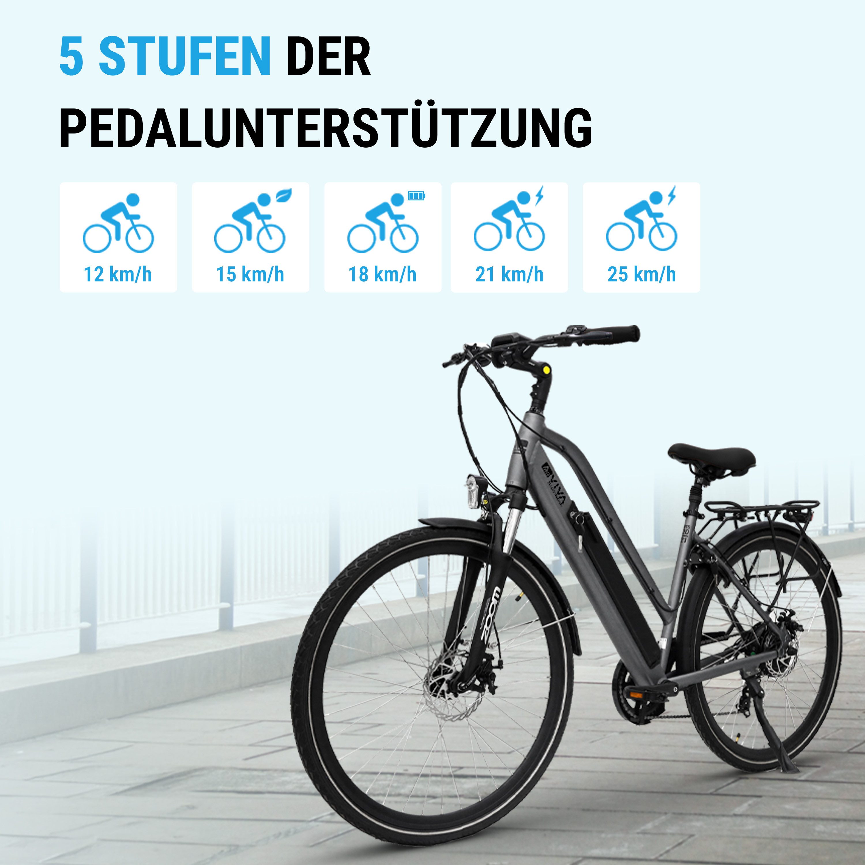 AsVIVA E-Bike Trekkingrad, Cityrad B15 28 Zoll, 7 Gang Shimano Shimano Tourney / SIS RevoShift Schaltwerk, Kettenschaltung, Heckmotor, 504 Wh, 250W Bafang-Motor, Pedelec mit Gepäckträger, Samsung Akku