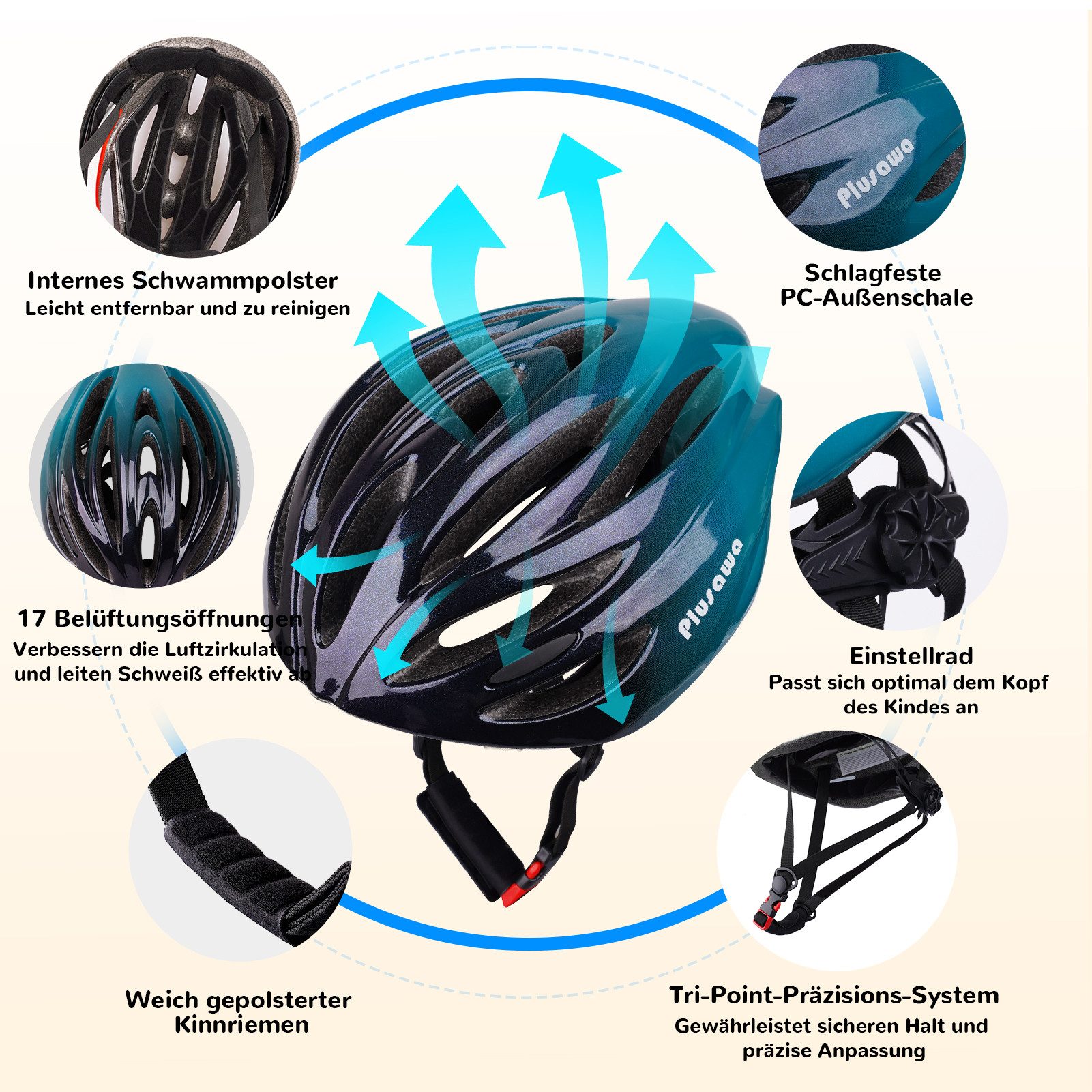 Alsterwell Kinderhelm Kinder Fahrradhelm, Verstellbarer Kinnriemen, 3D DIY & Reflektierende Aufkleber, Sporthelm für Roller & Inlineskates