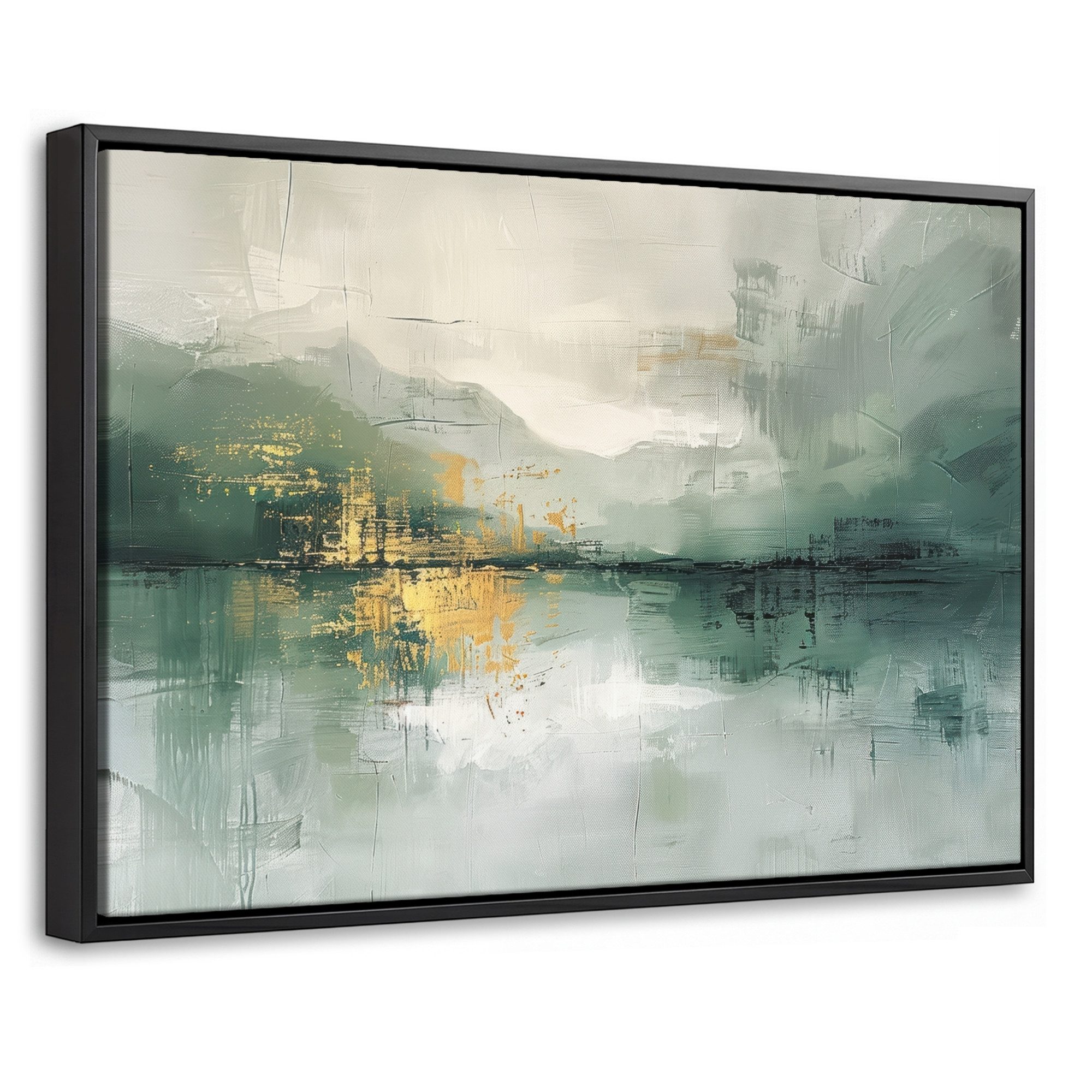 OneMillionCanvasses® Leinwandbild mit Rahmen - Grün - Modern - Abstrakt - Gold, Fotodruck (1 St), Bilder, Zimmer Wand Bild Dekoration 30x20cm