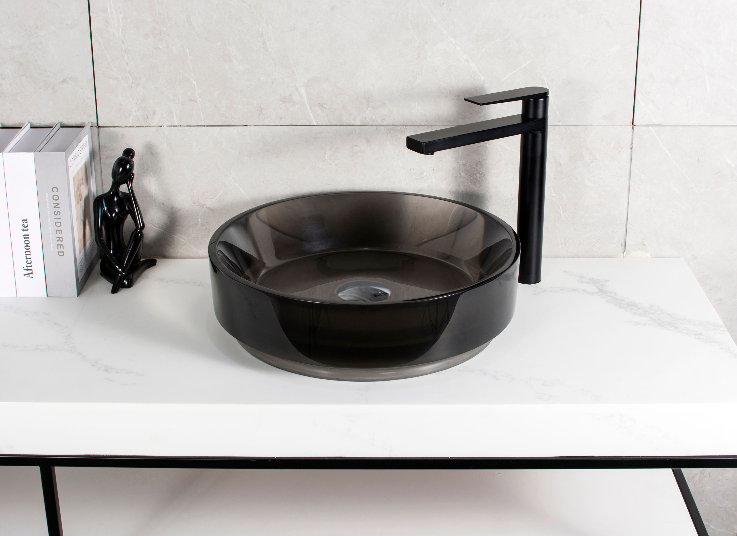 Bernstein Aufsatzwaschbecken NT2430G 42cm Schwarz transparent, Aufsatzwaschbecken Kunstharz transparent inkl Pop-up