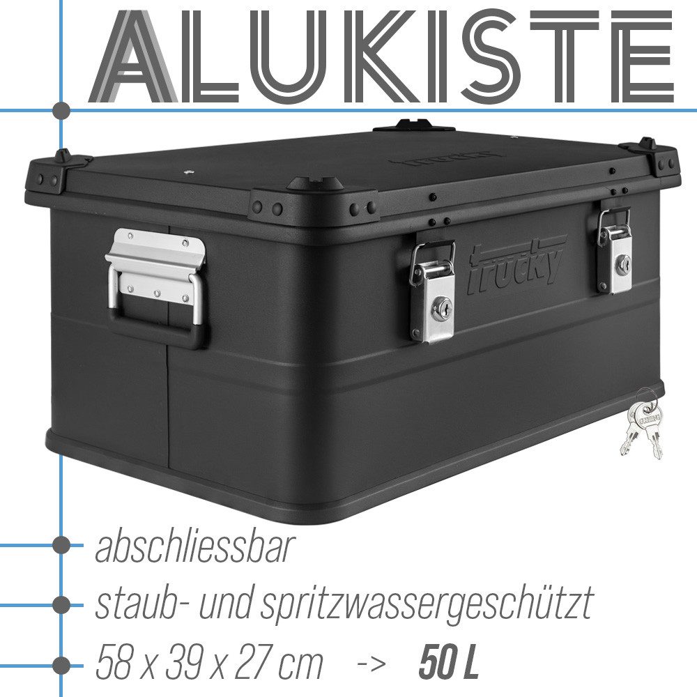 Trucky Allzweckkiste Auswahl 30-140 L Aluminium Box mit Deckel Kiste Transportbox Schwarz