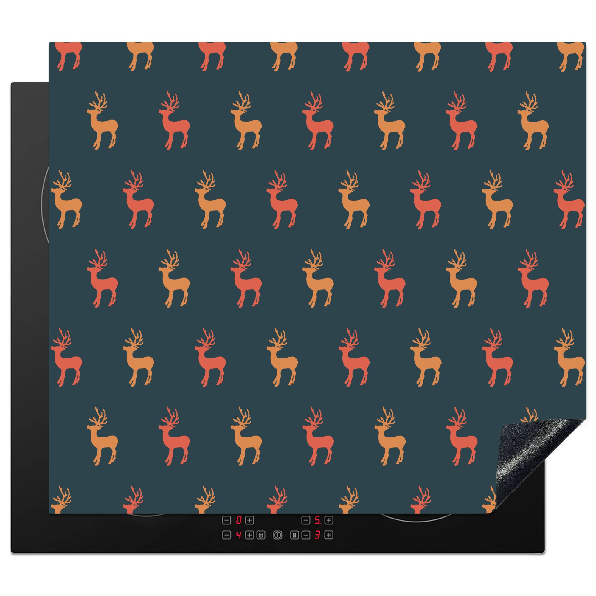 MuchoWow Herd-Abdeckplatte Muster - Hirsche - Blau, Vinyl, (1 tlg), Abdeckplatte für Ceranfeld, Herd Inductionsmatte, 60x50 cm