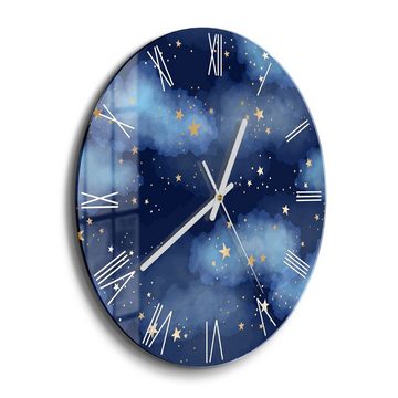 DEQORI Wanduhr 'Sternenhimmel und Wolken' (Glas Glasuhr modern Wand Uhr Design Küchenuhr)