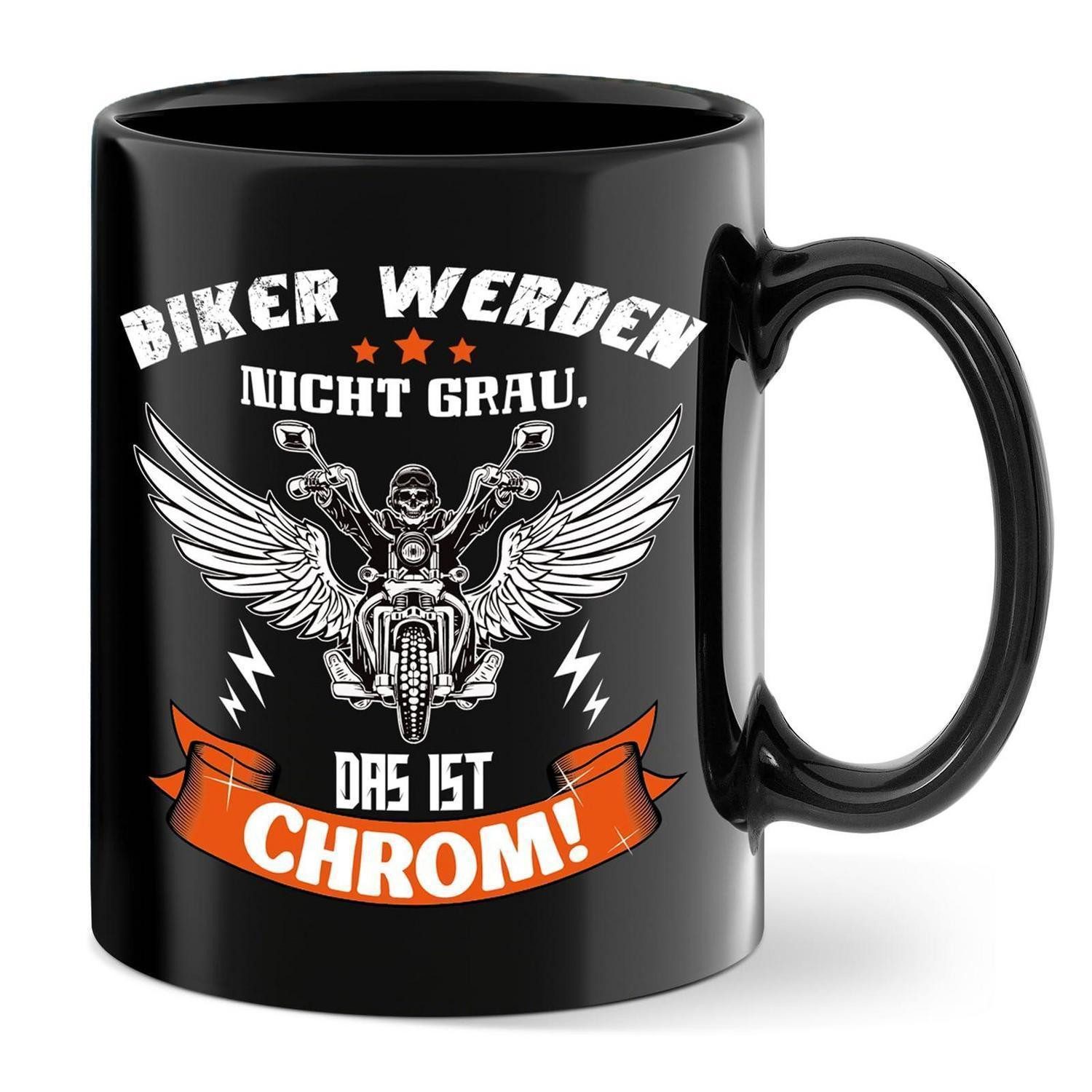 LuxusKollektion Tasse Tasse Biker Chrom Spruch 350ml Keramik Retro, Keramik