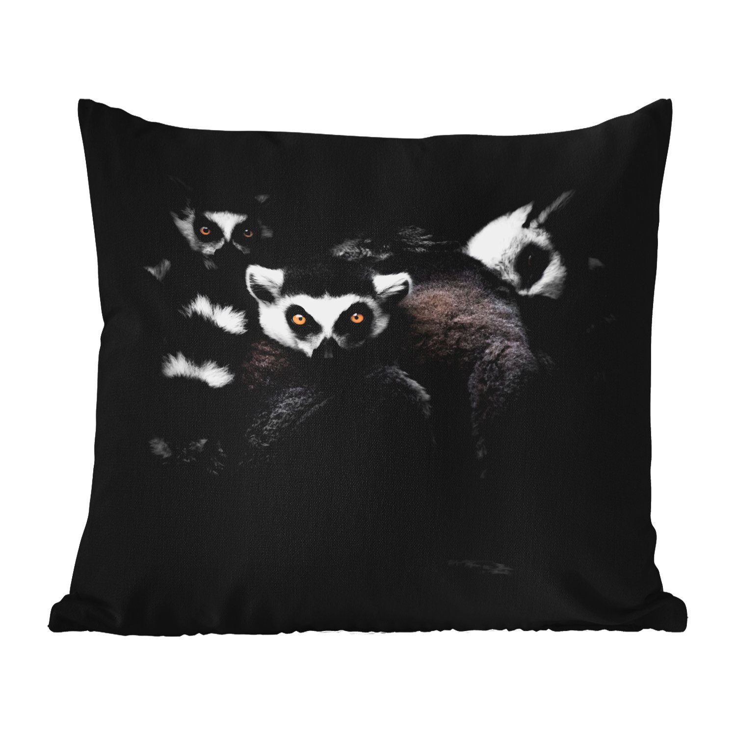 Lemur Schwarz MuchoWow Dekokissen Tiere Porträt, - Dekokissen, - - Outdoor Kissenbezüge, Weiß Dekokissenbezug, Kissenhülle, -