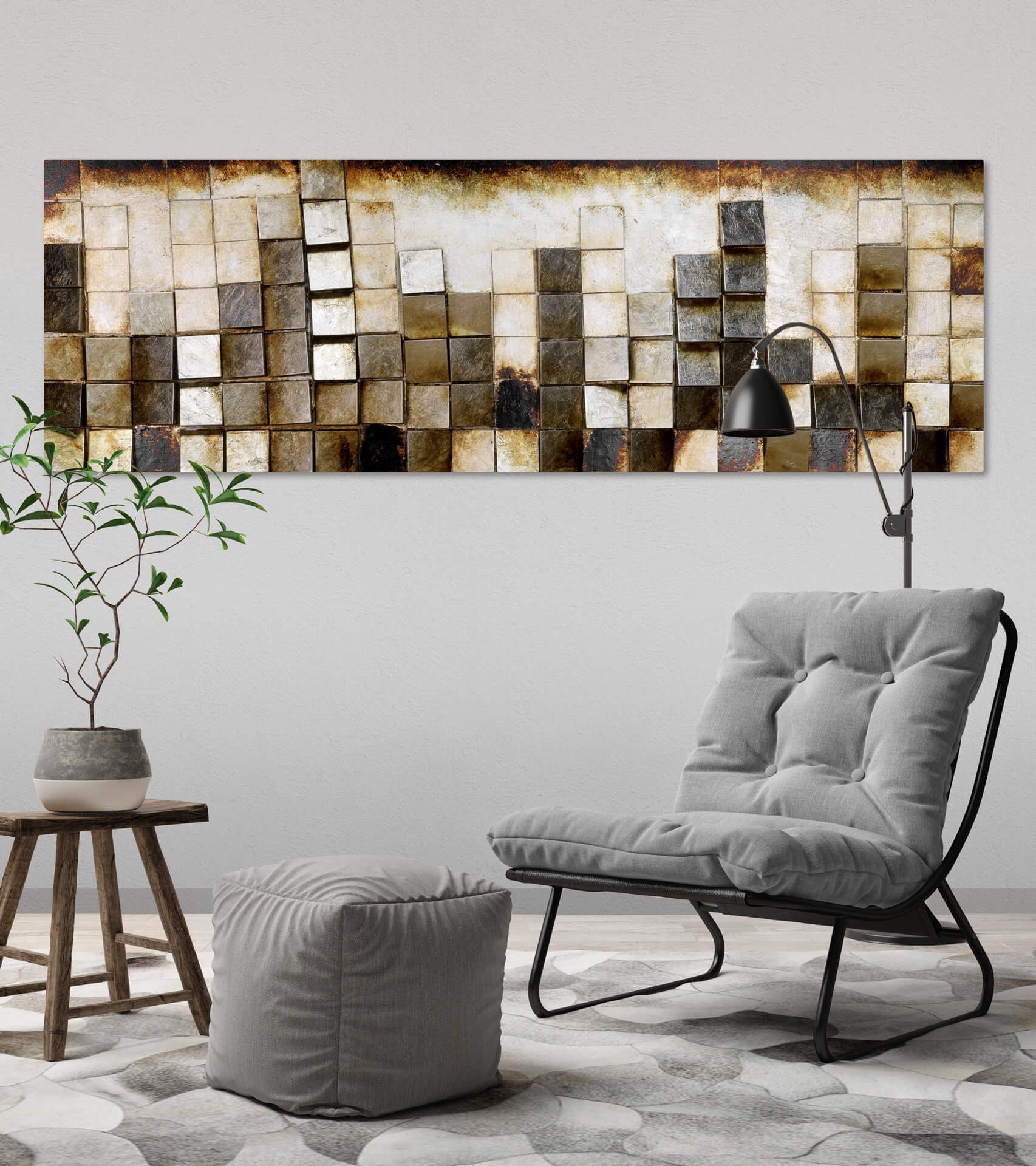 KUNSTLOFT Wandbild Goldglanz im Zentrum 144x43 cm, handgefertigtes Wandbild mit 3D Effekt