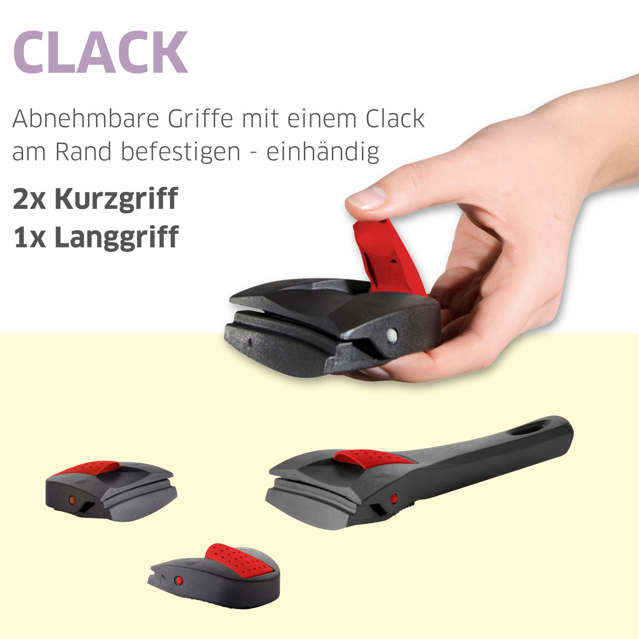 Kuppels Pfannen-Set QUICK CLACK PRO, 18/10 (5-tlg., vielfach kombinierbar), besonders platzsparend, abnehmbare Griffe