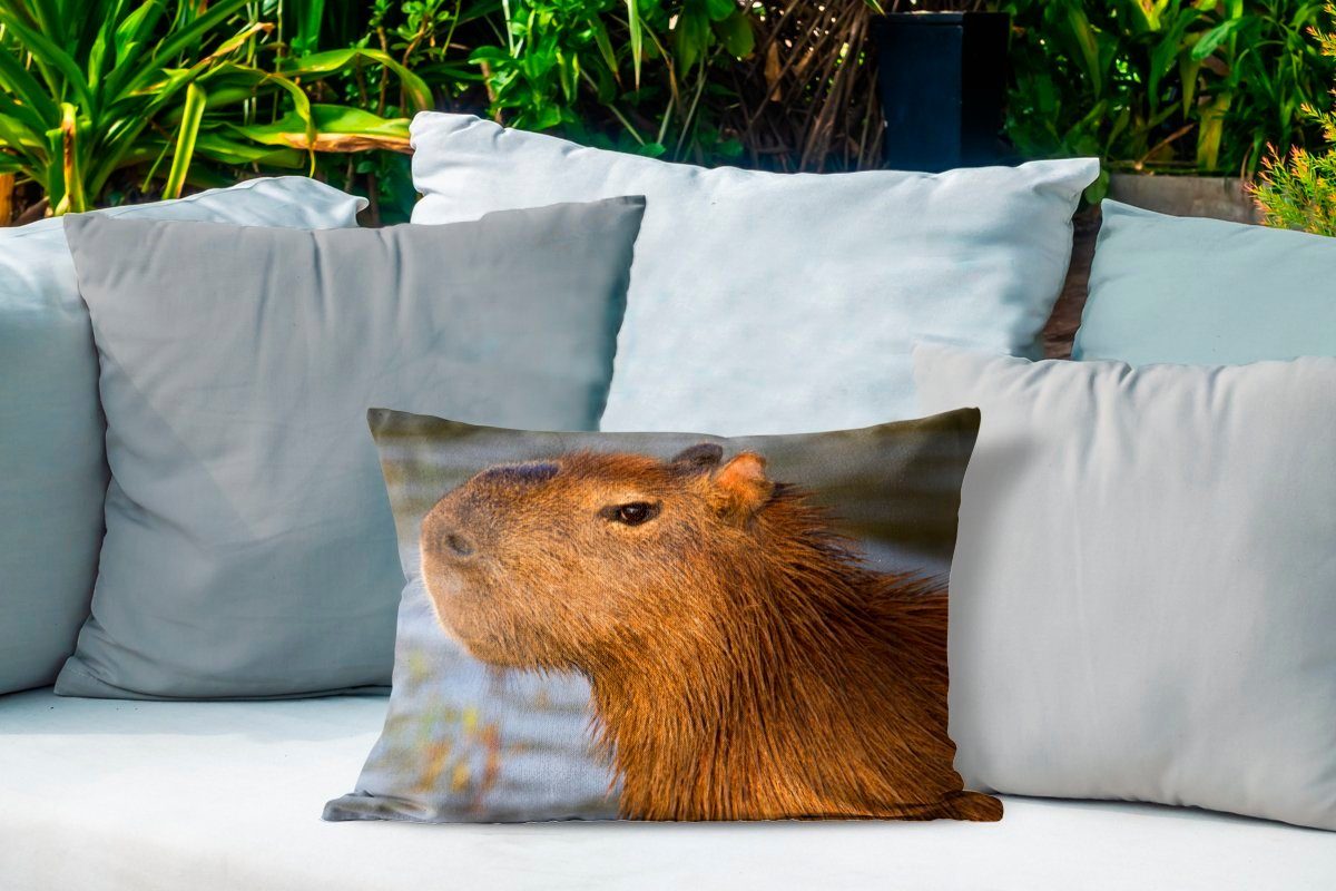 MuchoWow Dekokissen Eine Kissenhülle Capybaras, Outdoor-Dekorationskissen, eines Nahaufnahme Dekokissenbezug, Polyester, des Kopfes