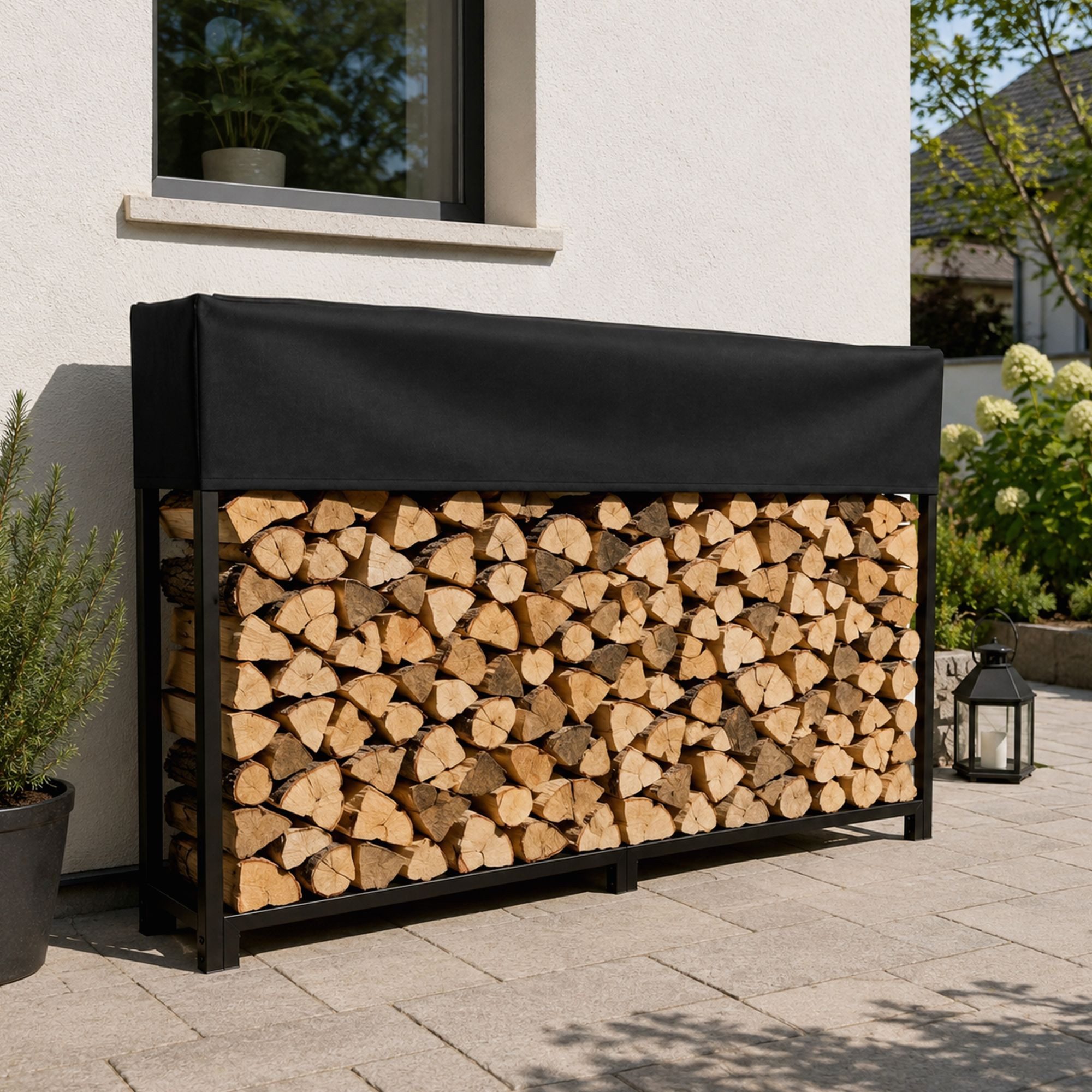 CLP Kaminholzregal Meriden, BxTxH:200x25x115 cm, (1er), 200x25x115 cm, aus Stahl, mit Abdeckung