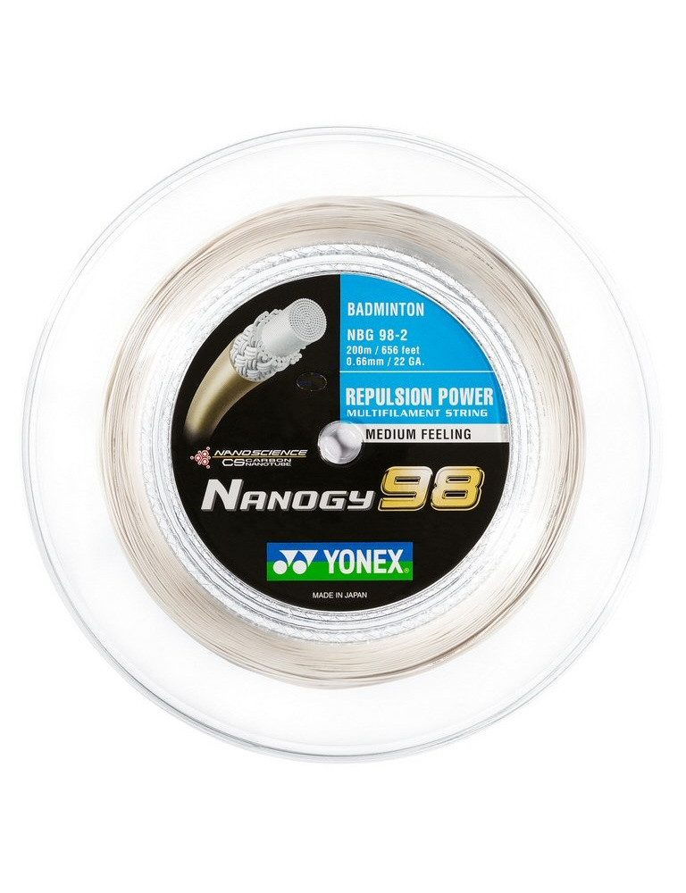 Yonex Badmintonsaite Nanogy 98 (Power+Touch) grau 200m Rolle, Saitendicke: 0.66