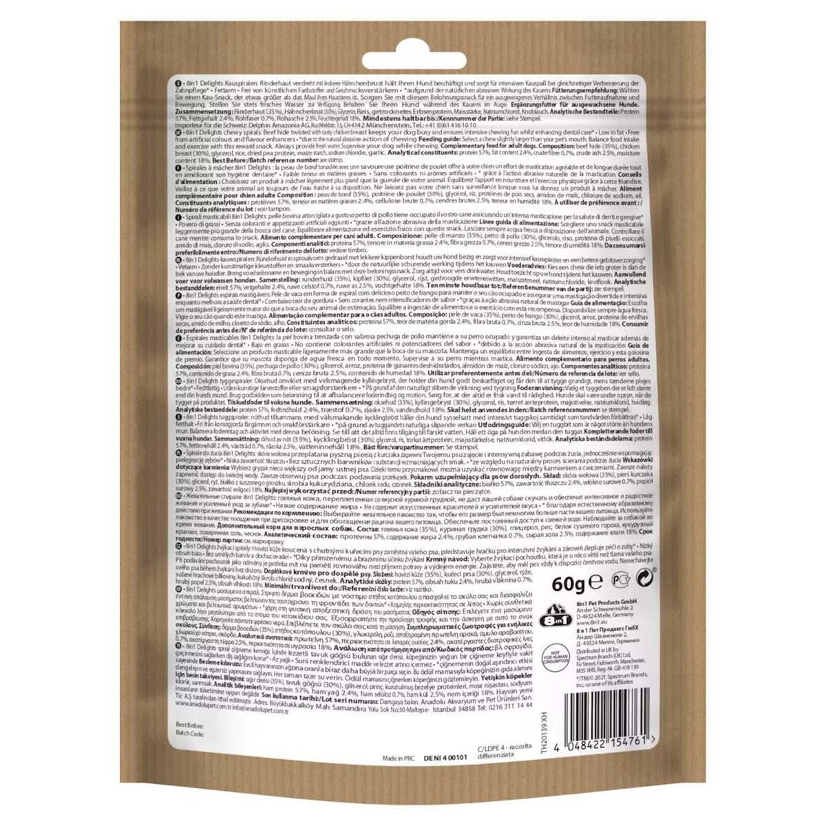 8in1 Delights Chicken Spirals 60 g, für: Hund