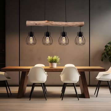 etc-shop Hängeleuchte, Leuchtmittel nicht inklusive, Holz Design Hängeleuchte mit Gitter Lampenschirmen
