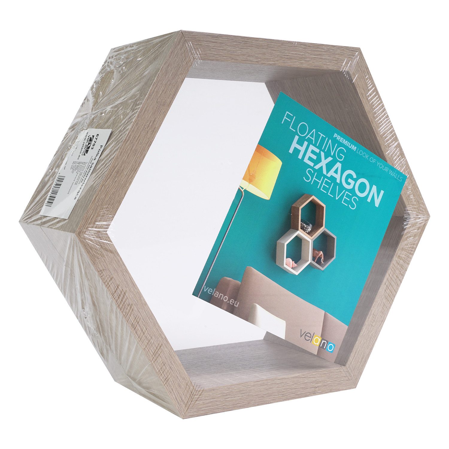 Domax Wandregal Wand‑Regal Sechseck Eiche dekoratives Wandboard in sechseckiger Form – Bild 3 von 4