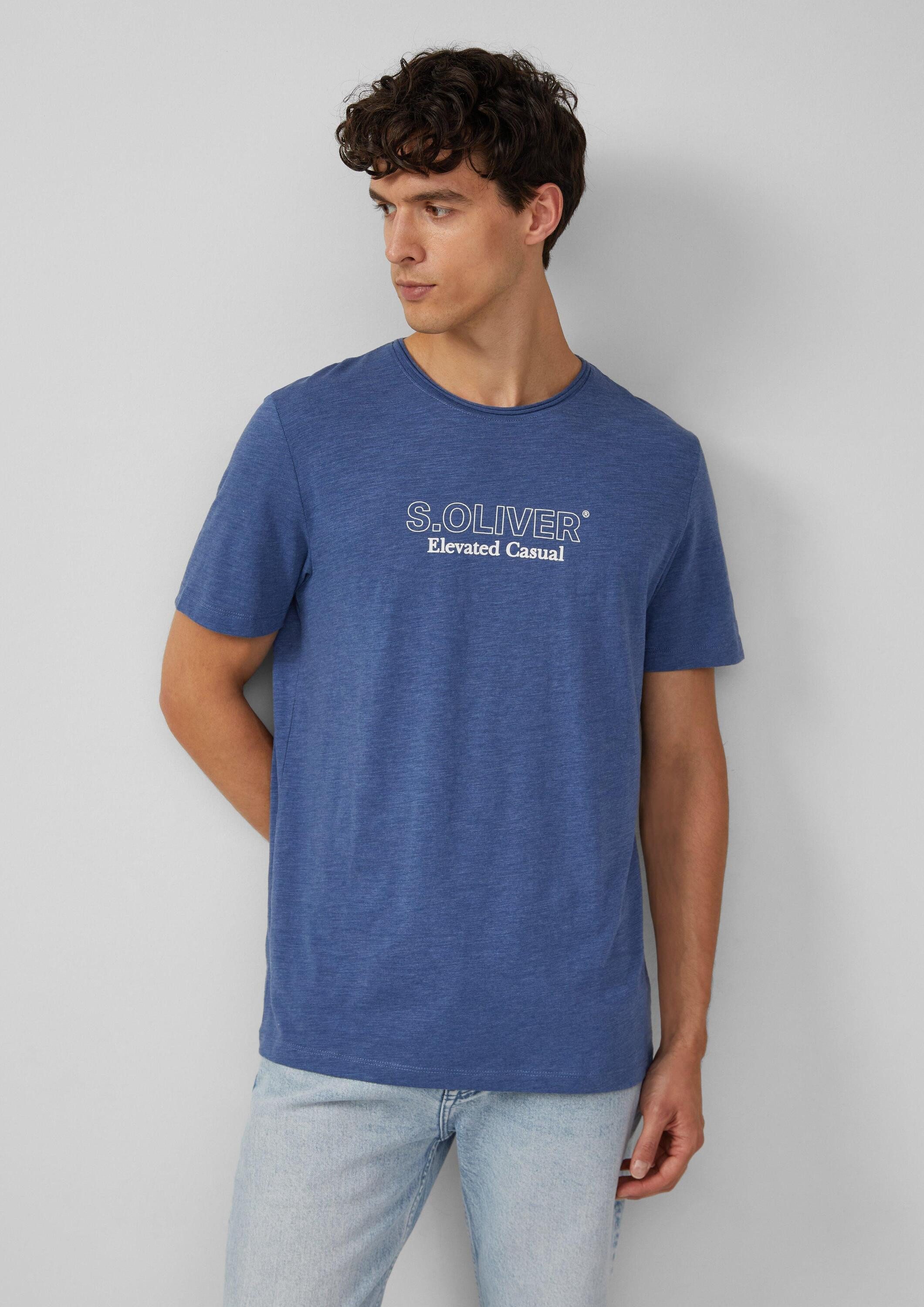 s.Oliver Kurzarmshirt T-Shirt Meliertes T-Shirt mit Rollkante und Frontprin günstig online kaufen