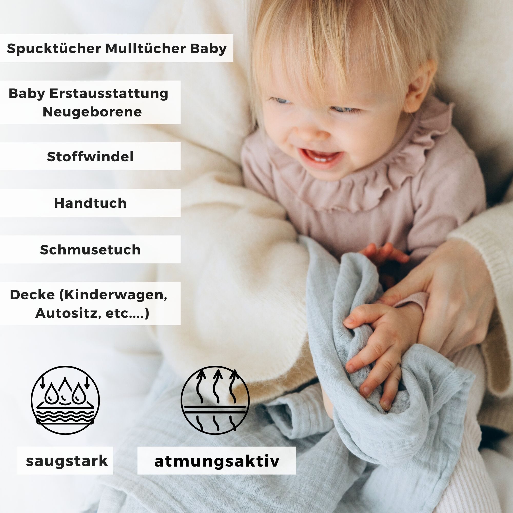 furora BABY Spucktuch Baby Mulltücher Sets (Bio-Musselin: super soft) 80x80cm oder 25x25cm, Sehr weich