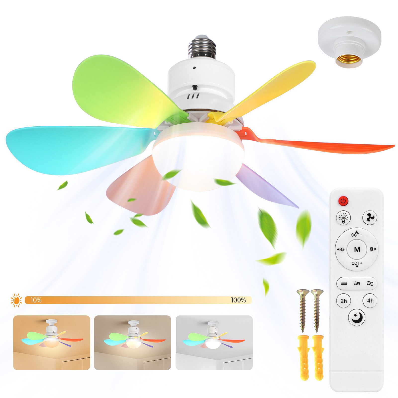 Sunicol Deckenventilator Deckenventilator mit Beleuchtung, Dimmbar, 3 Windstufen, Timer, 40W, E27 Klein Leise Decken Ventilator für Kinderzimmer Schlafzimmer