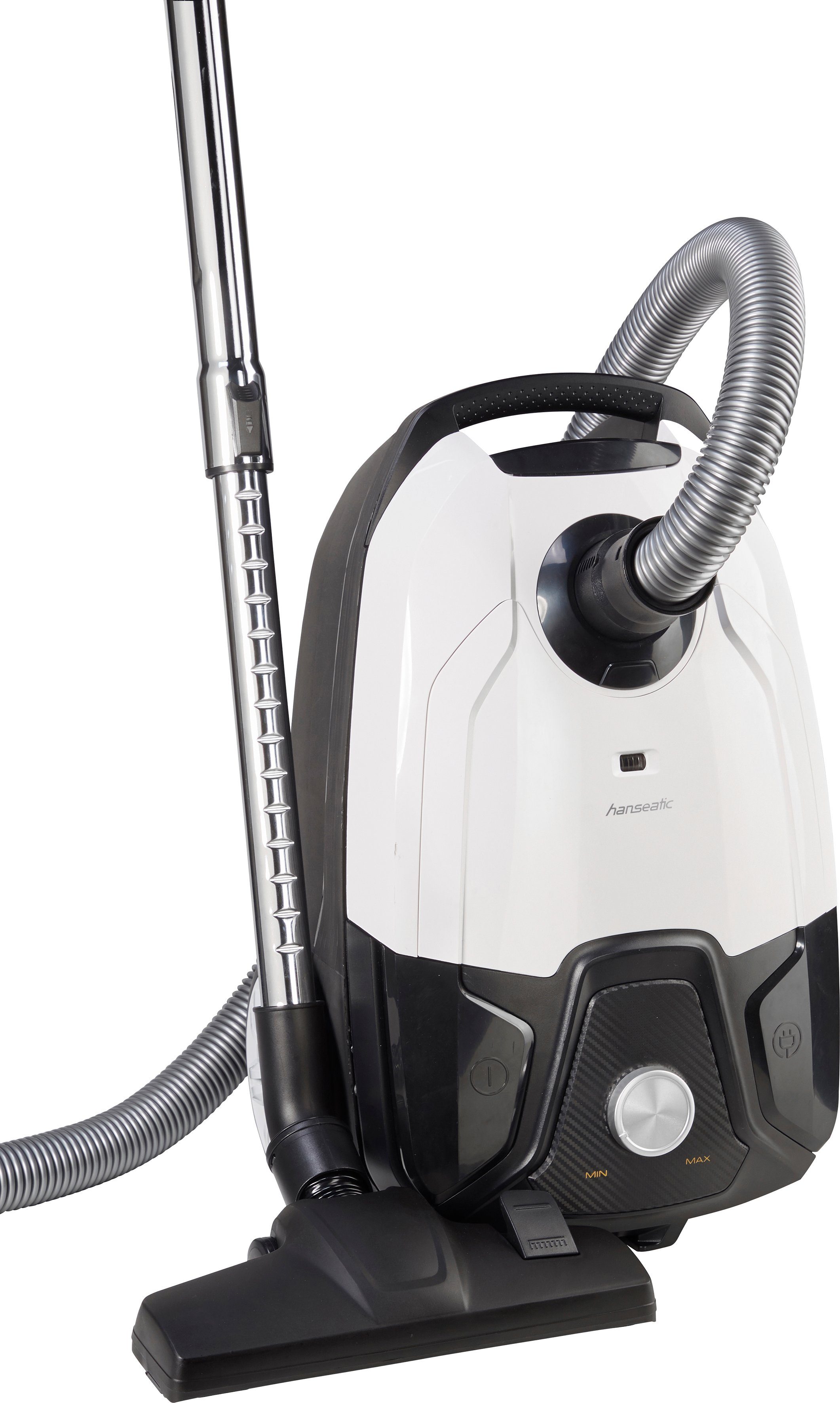 Hanseatic Bodenstaubsauger Carbon Optik, Platzsparend verstaubar, Unter 75dB, 800 W, mit Beutel, inkl. 3 Jahre Herstellergarantie