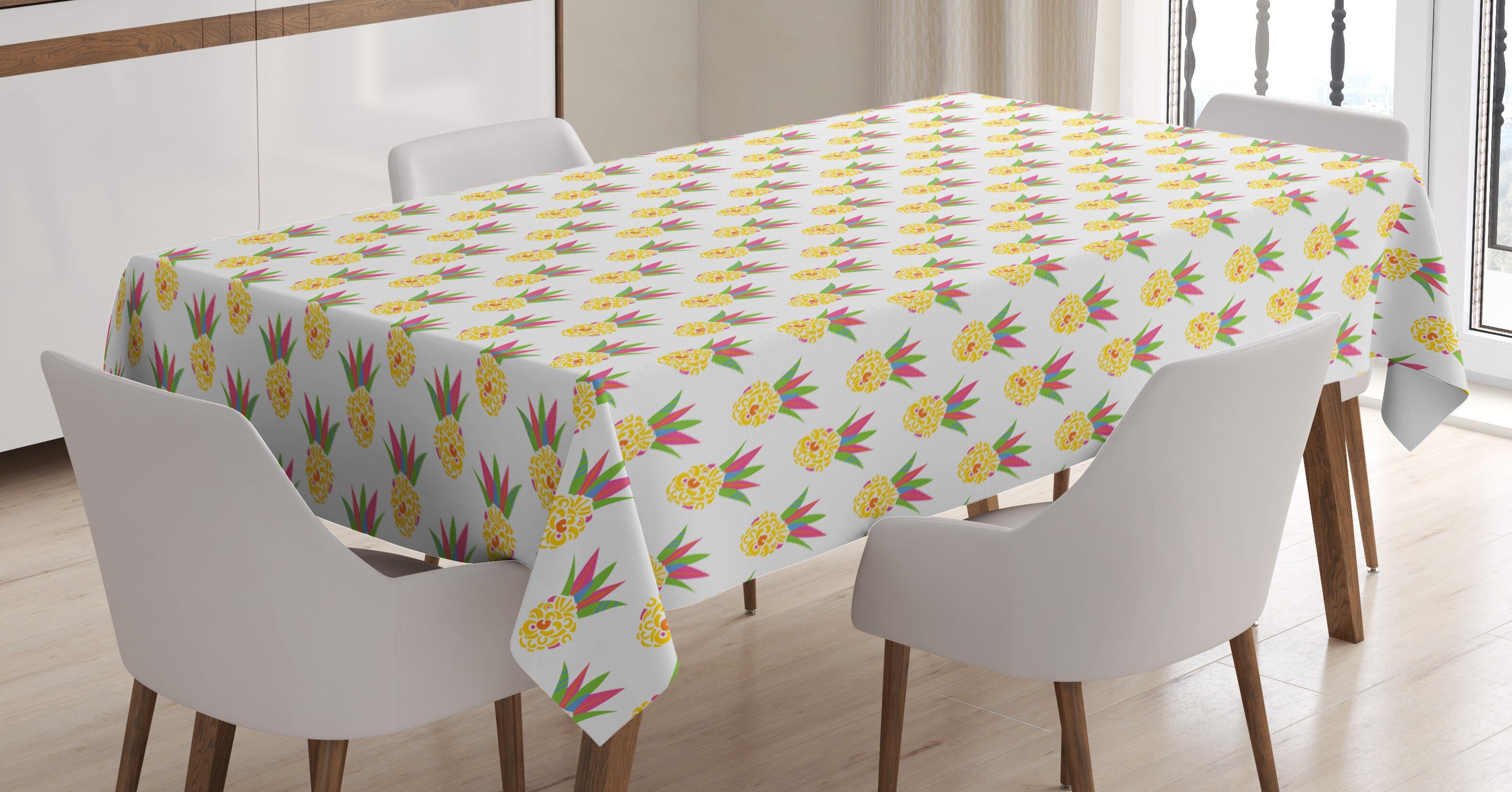 Abakuhaus Tischdecke Farbfest Waschbar Für den Außen Bereich geeignet Klare Farben, Ananas Abstrakt Exotische Früchte