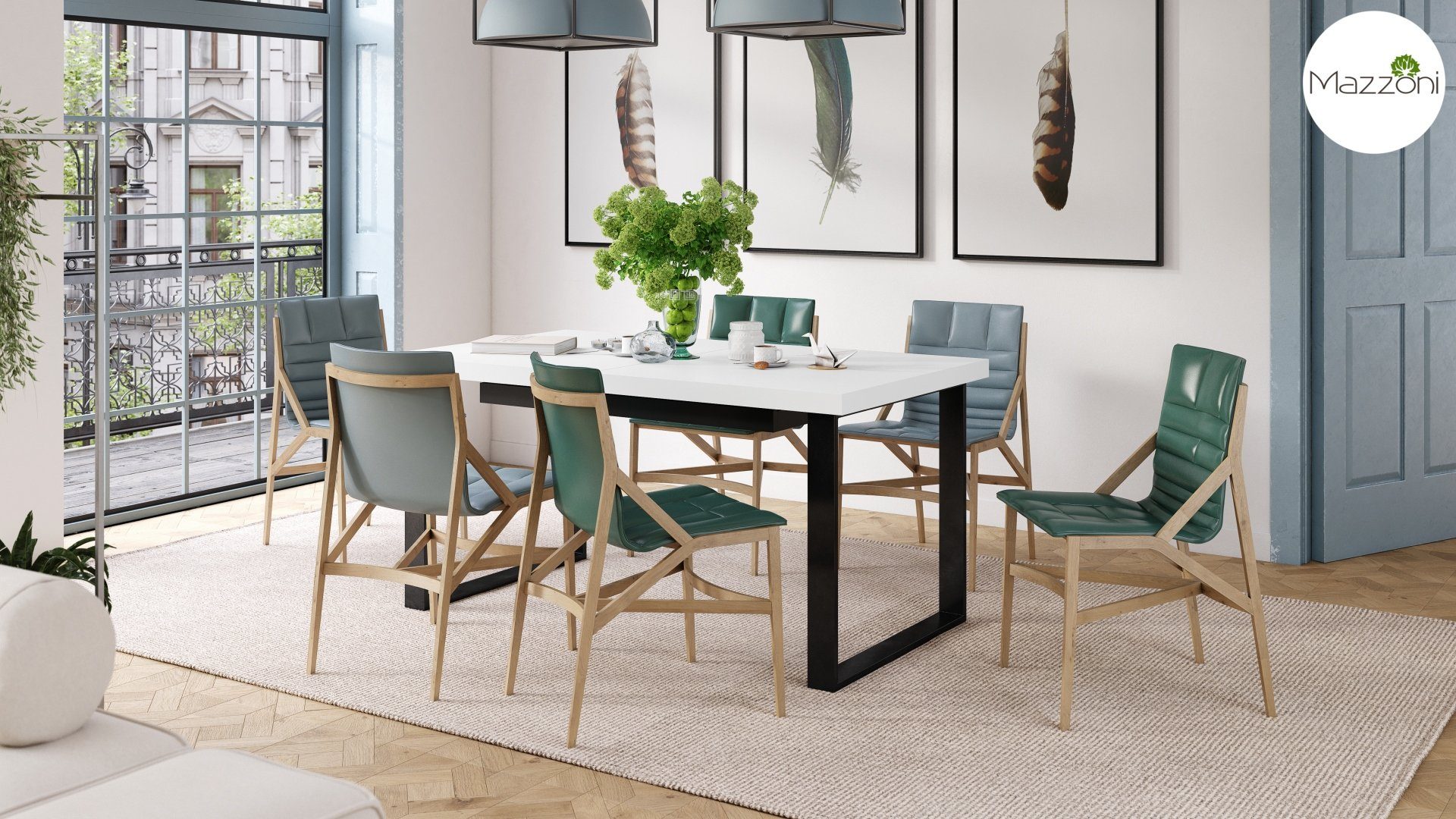 Mazzoni Esstisch Design Esstisch matt Weiß matt 160 cm Tisch - bis Avella Schwarz ausziehbar 310