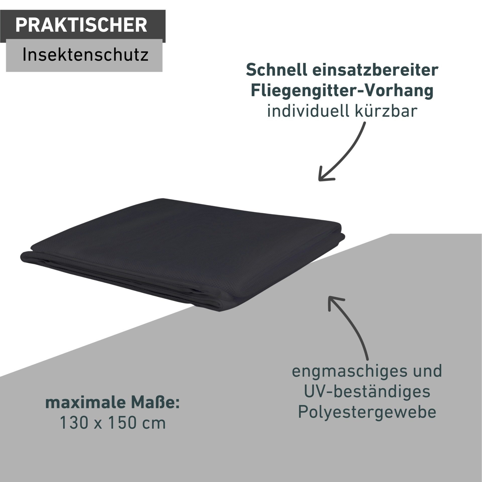 Windhager Insektenschutz-Vorhang mit Magnetstreifen für Fenster aus UV-beständigem Polyestergewebe, Fliegengitter, 130 x 150 cm, Mückenschutz in anthrazit, ohne – Bild 5 von 5