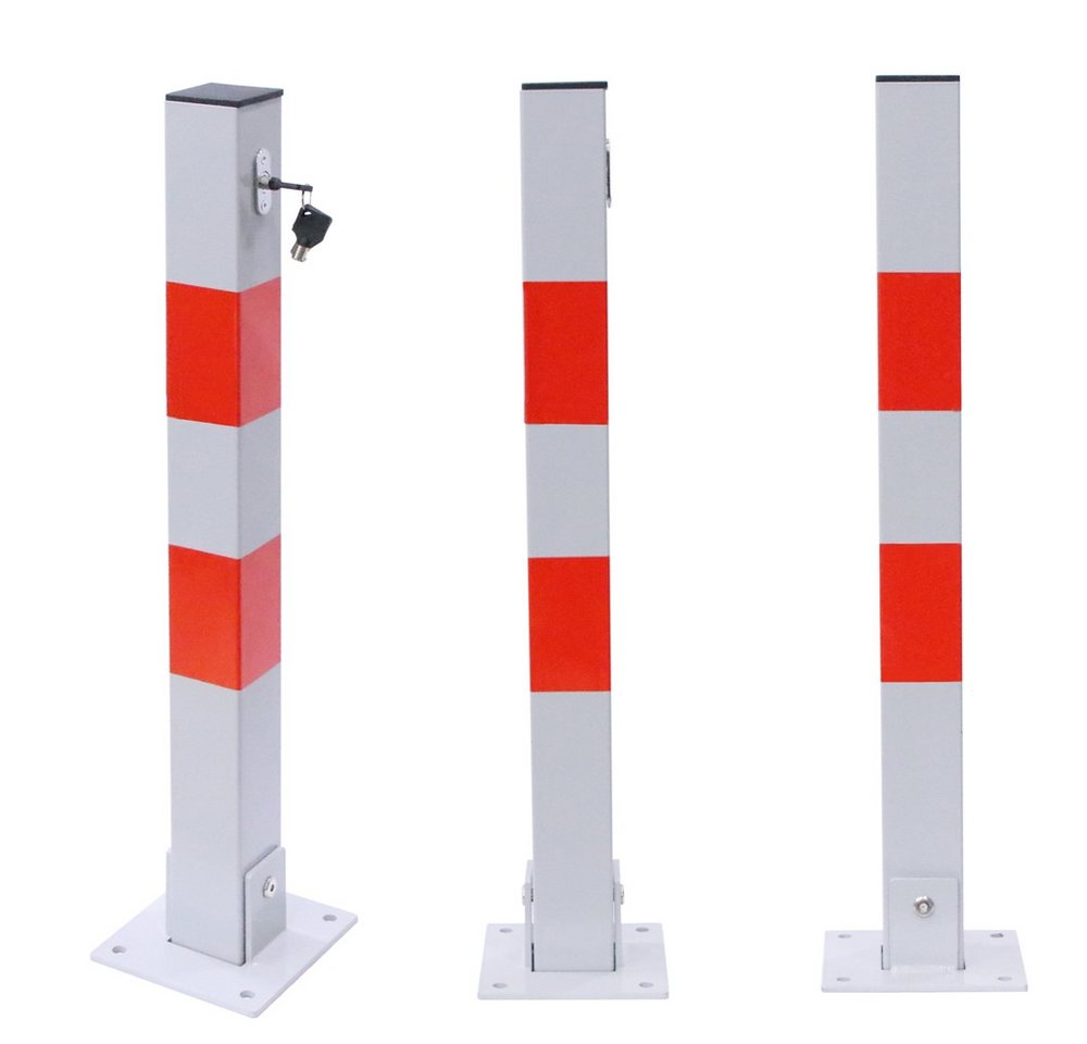 Melko Absperrpfosten Absperrpfosten Parkplatzsperre Parkpfosten Klappbar 65CM Klapppfosten (Stück, 1-tlg., 1 x Parkplatzbügel inkl. Klebestreifen, 3 Schlüsseln und 4 Bodenankern), Spezielles outdoor Pulver und besonders dicke Pulverbeschichtung